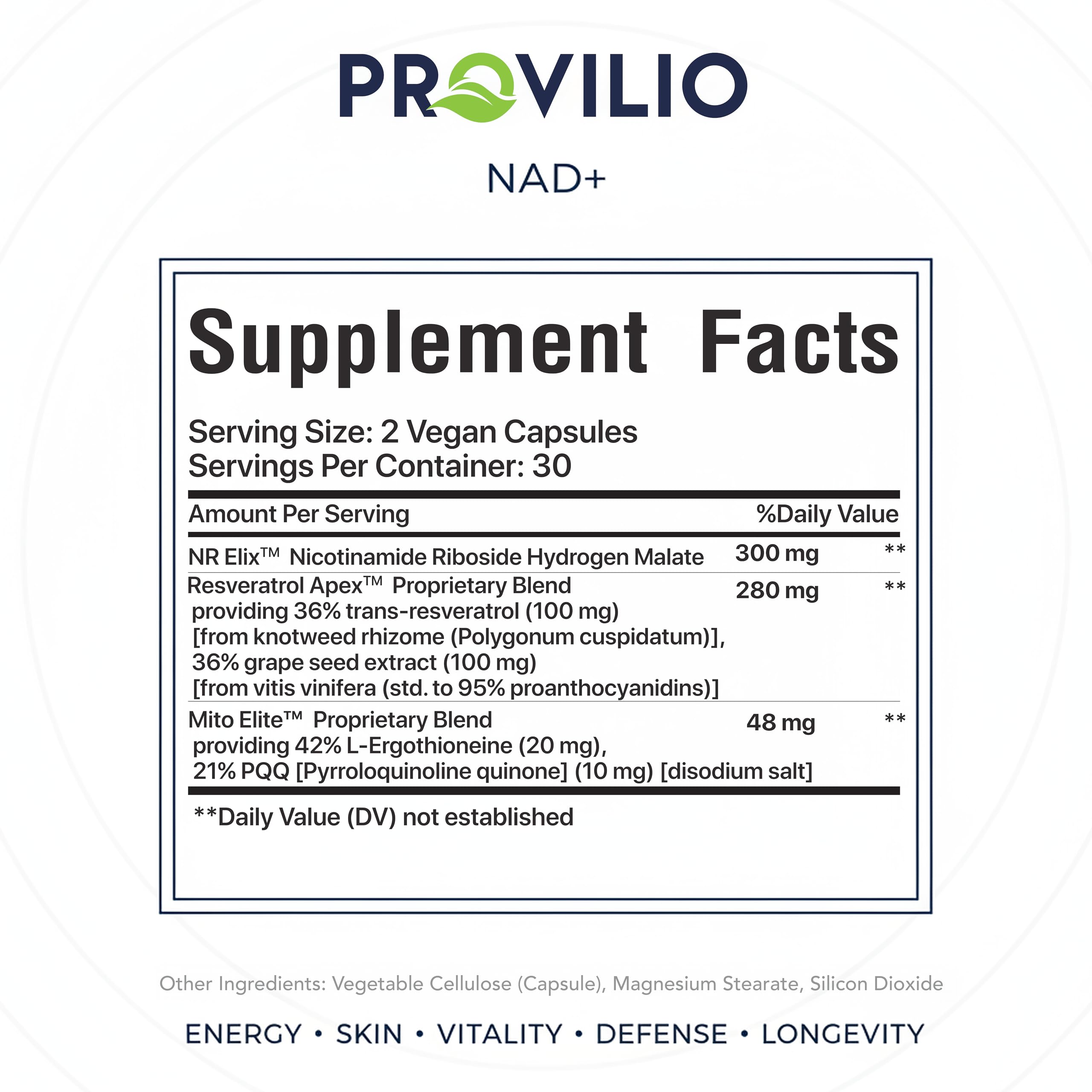 Provilio NAD Resveratrol Supplement 60 Capsules close-up