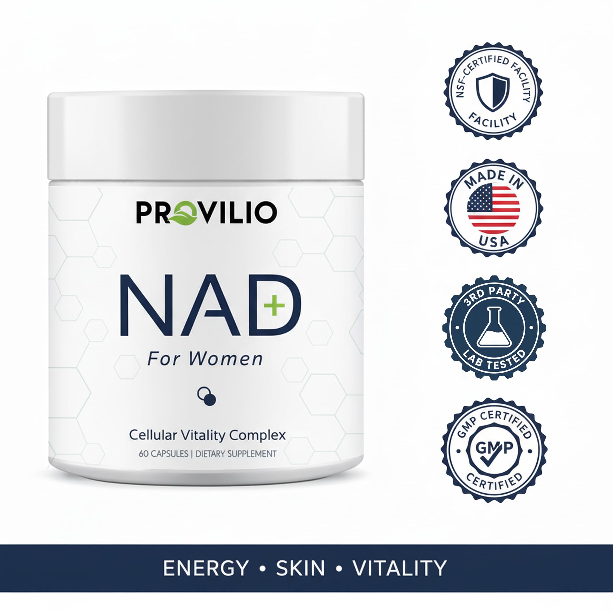 Provilio NAD Resveratrol Supplement 60 Capsules side view