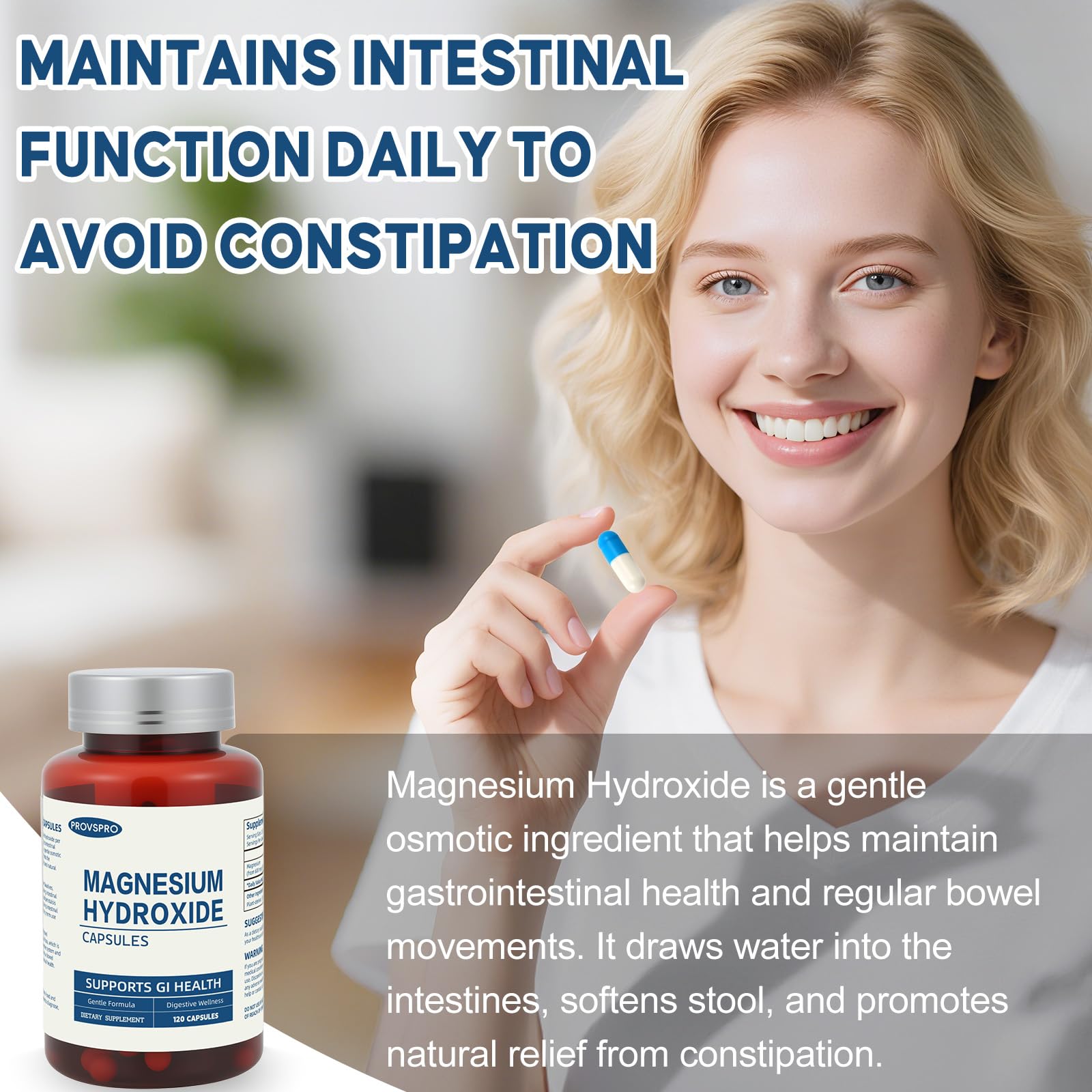 provspro Magnesium Hydroxide Capsules 600mg bottle side view