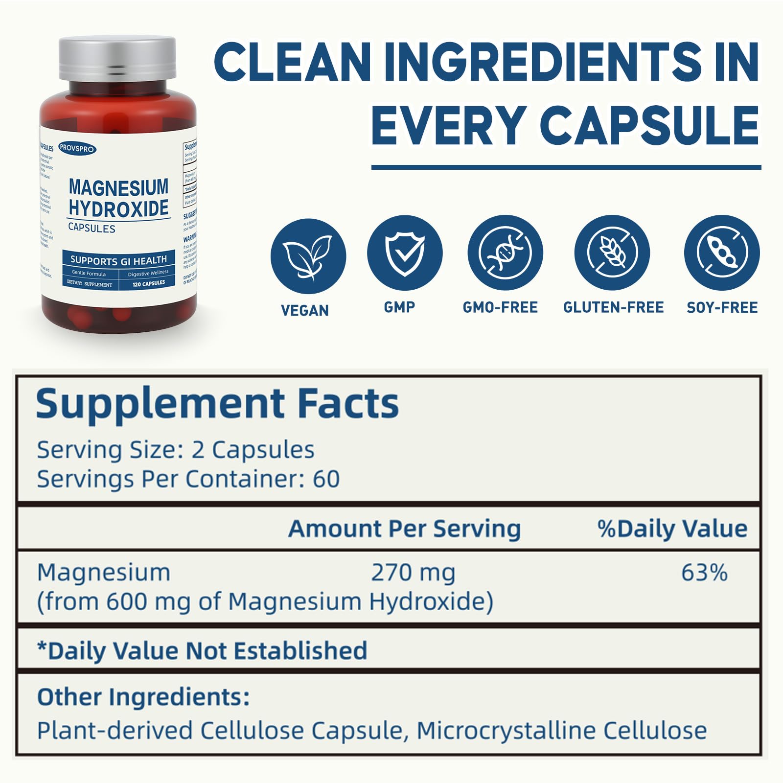 provspro Magnesium Hydroxide Capsules 600mg close-up of capsules