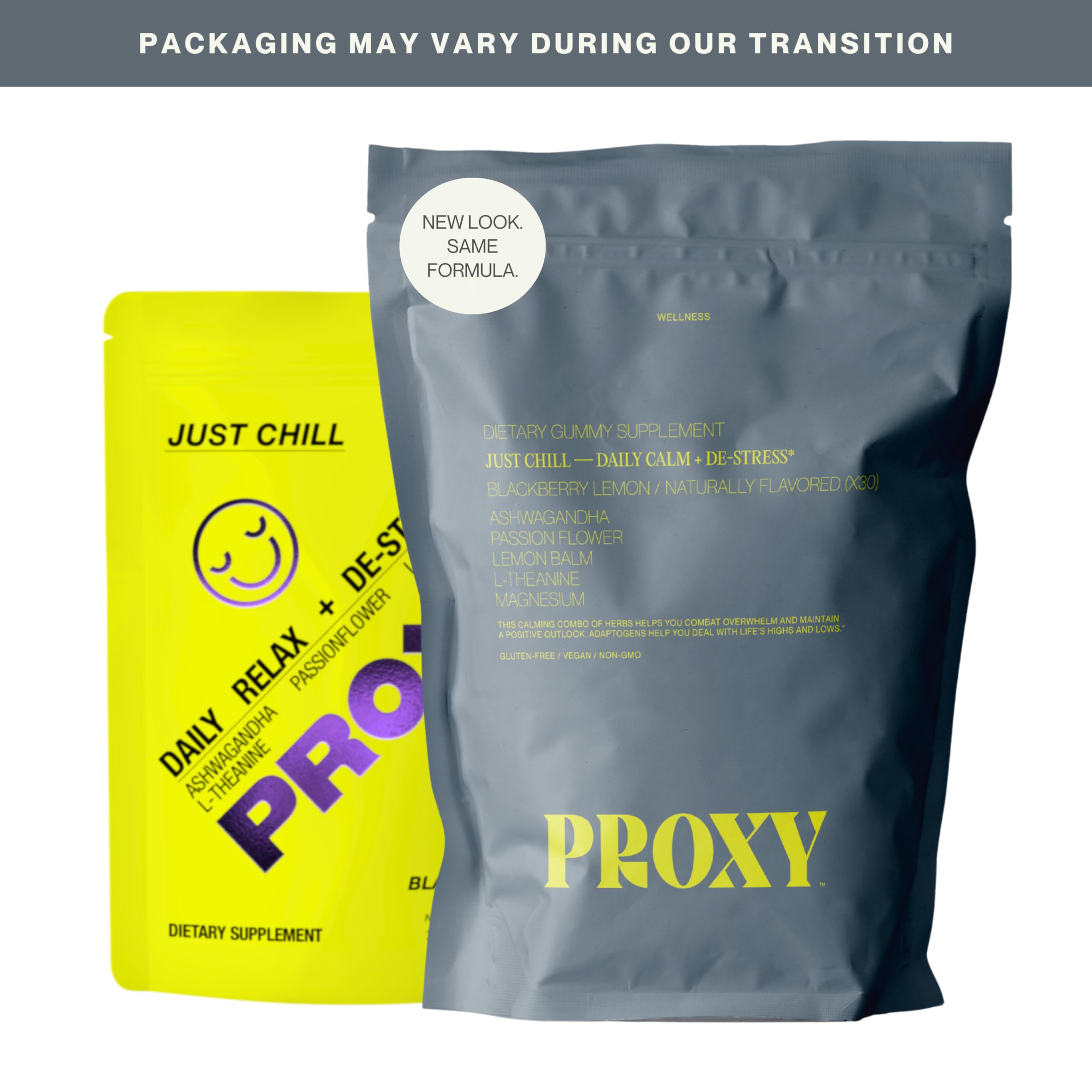 PROXY Just Chill Calm Gummies side view showing ingredients