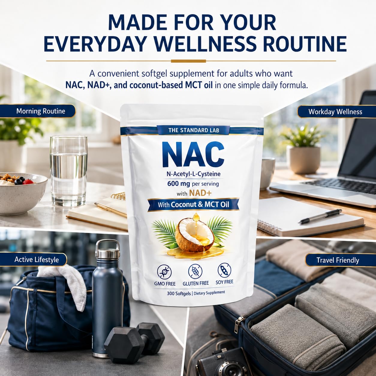 Prspy NAC Daily Nutritional Support Softgels in a travel bag