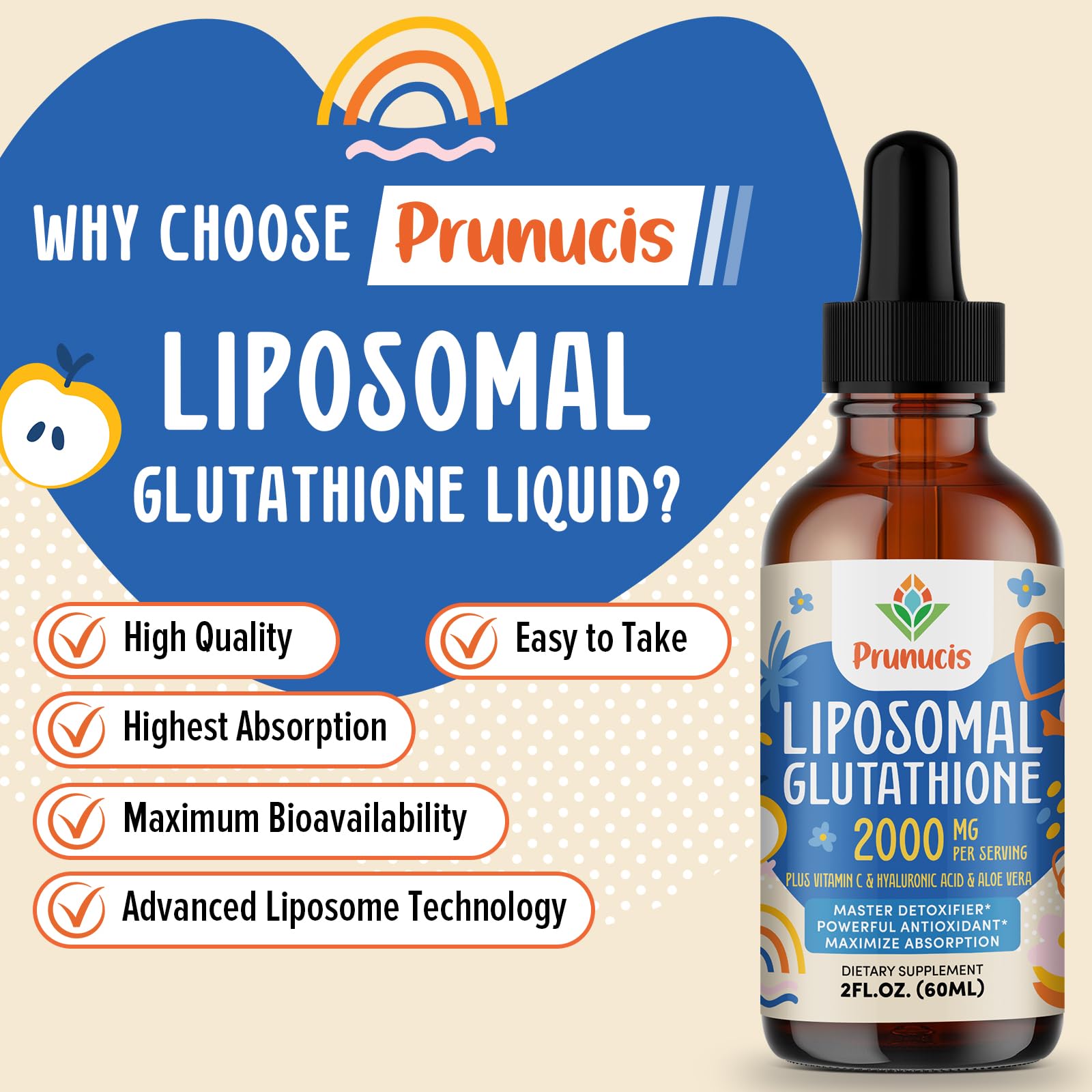 Prunucis Liposomal Glutathione Liquid 2000 MG with measuring cap