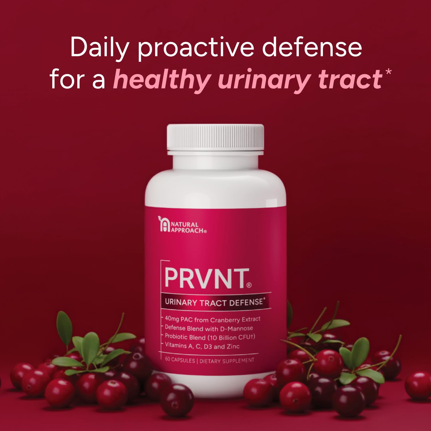 PRVNT Cranberry Supplement bottle side view