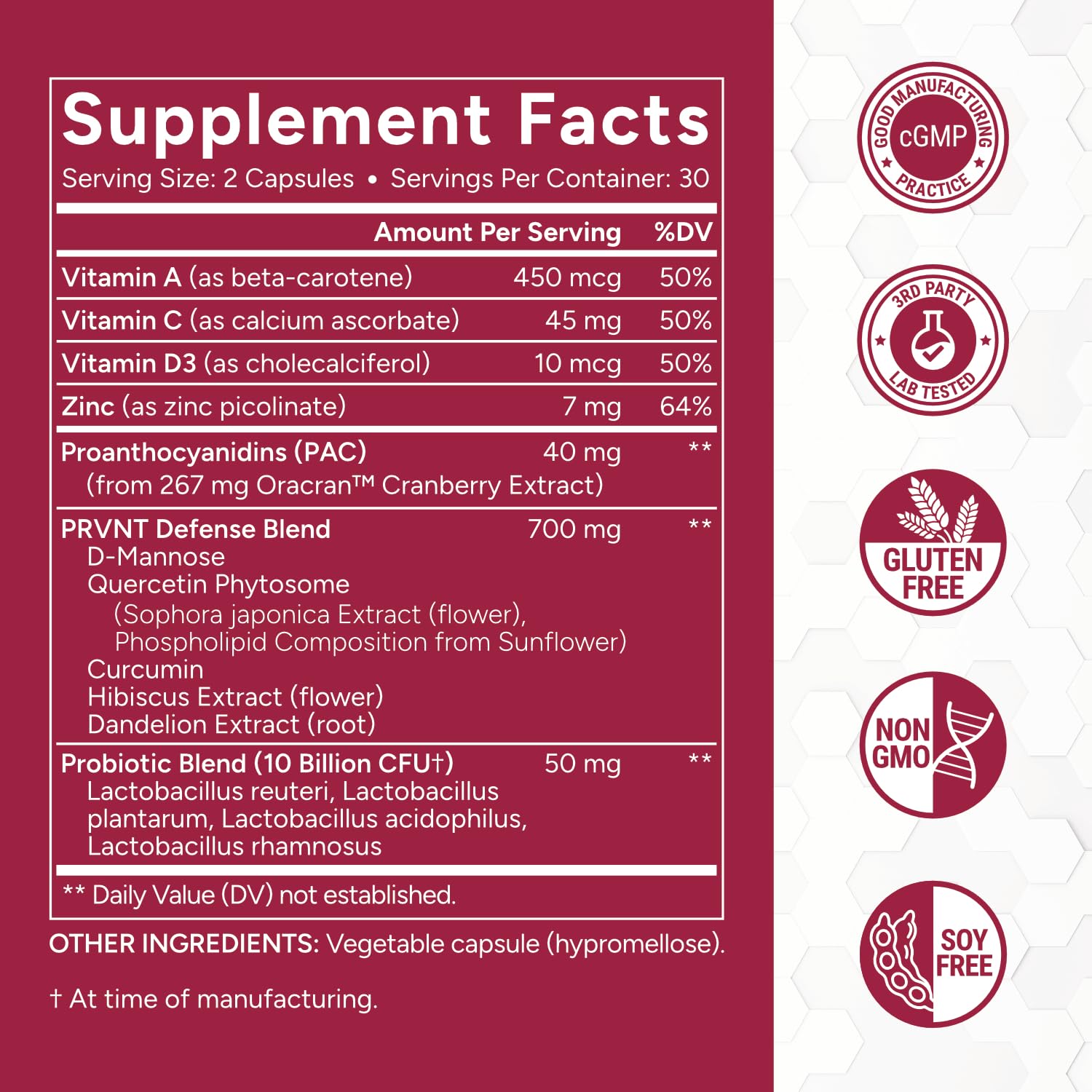 PRVNT Cranberry Supplement packaging display