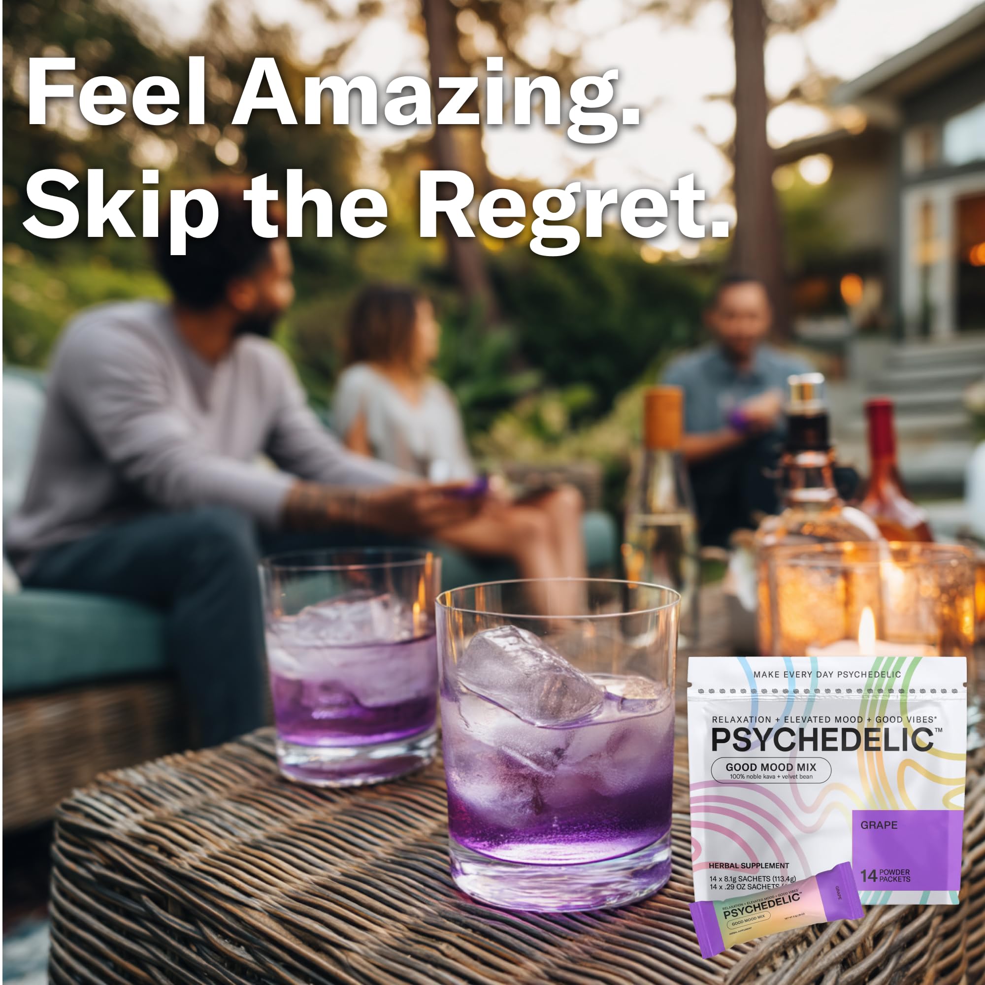 Psychedelic Water Kava Kava Drink Mix grape flavour serving suggestion