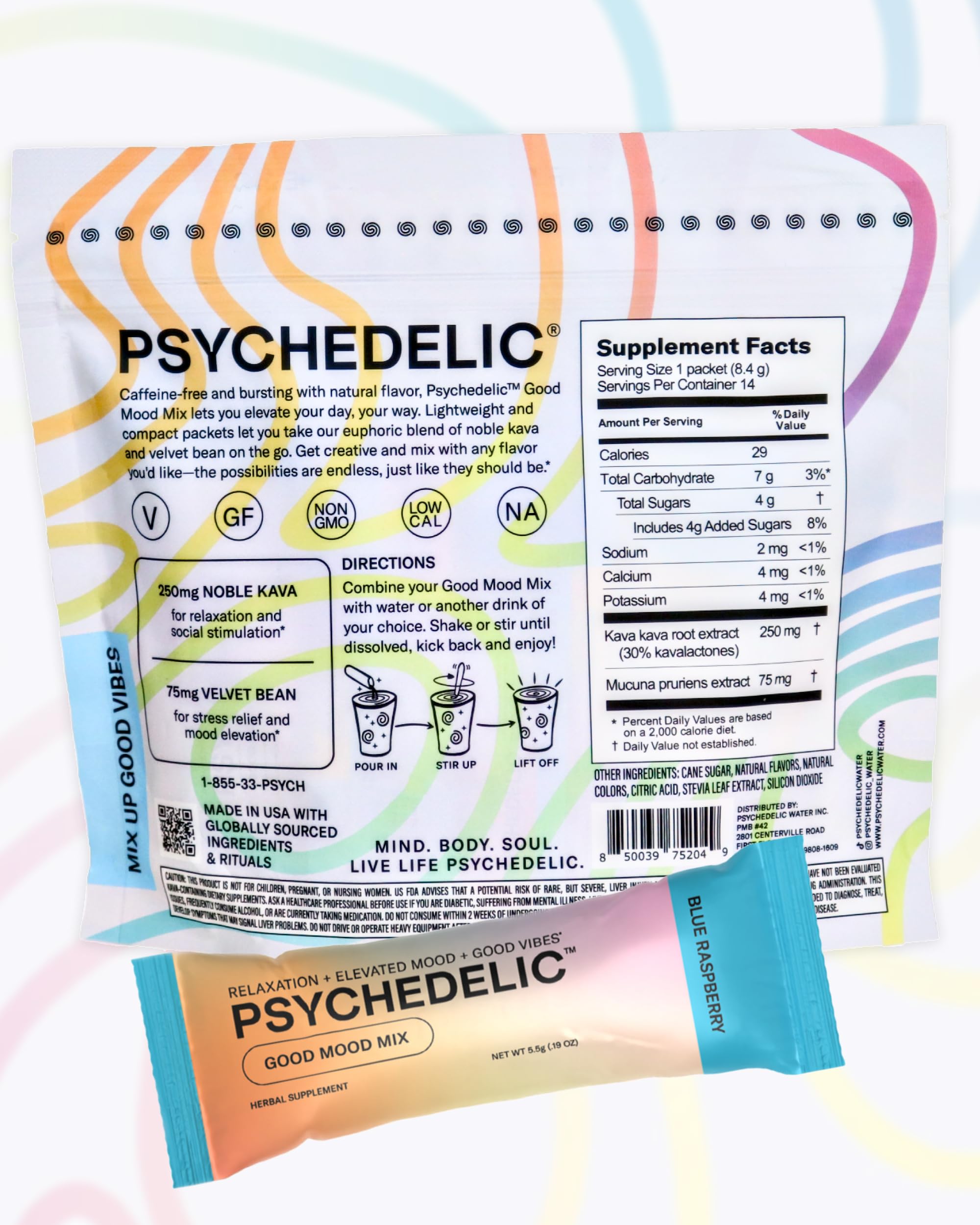 Psychedelic Water Kava Kava Drink Mix with fresh fruits