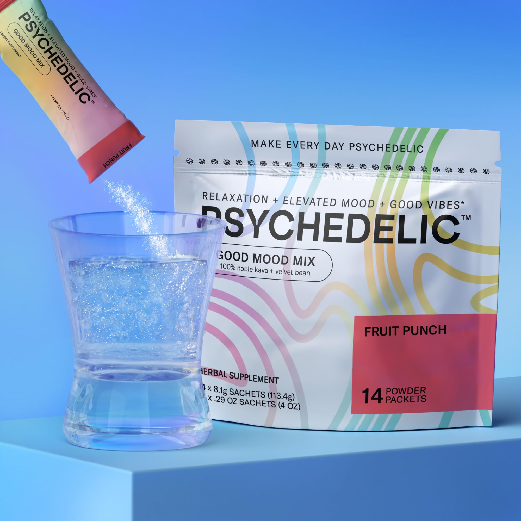 Psychedelic Water Kava Kava Instant Drink Mix packet with nutritional information