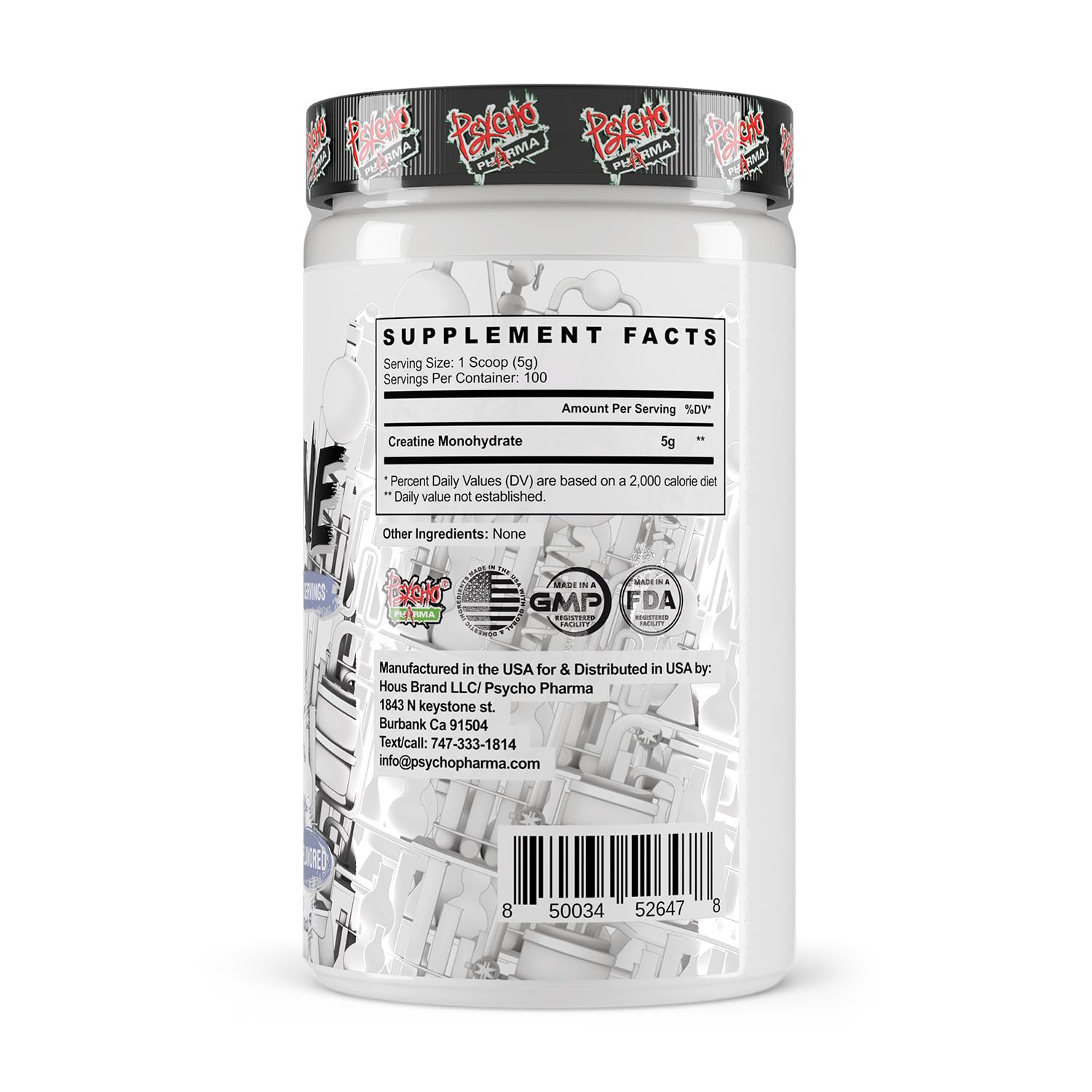 Psycho Pharma Creatine Monohydrate 5g Unflavoured container side view