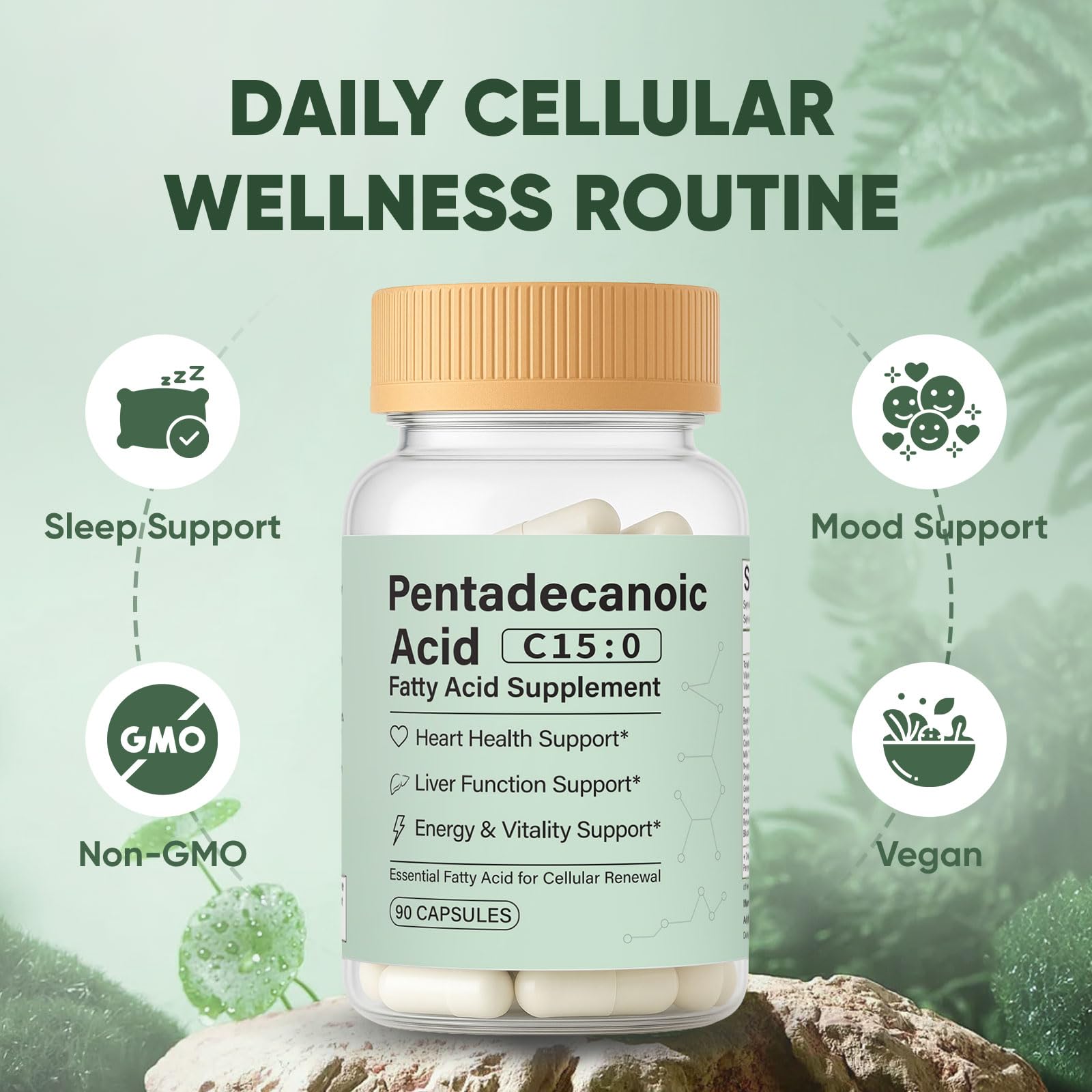 pucges Pentadecanoic Acid Capsules open bottle showing capsules
