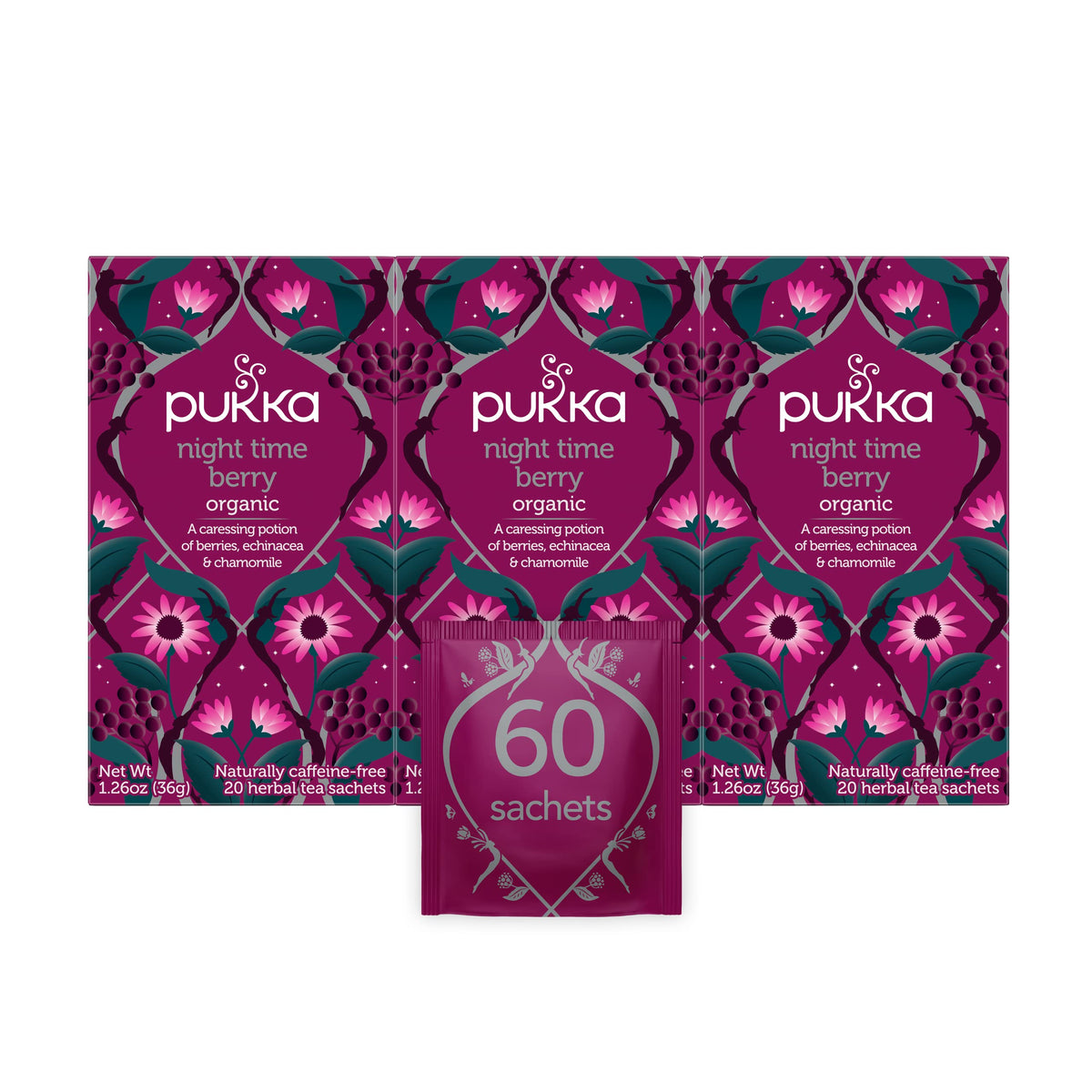 Pukka Night Time Berry Tea 36g packaging front view
