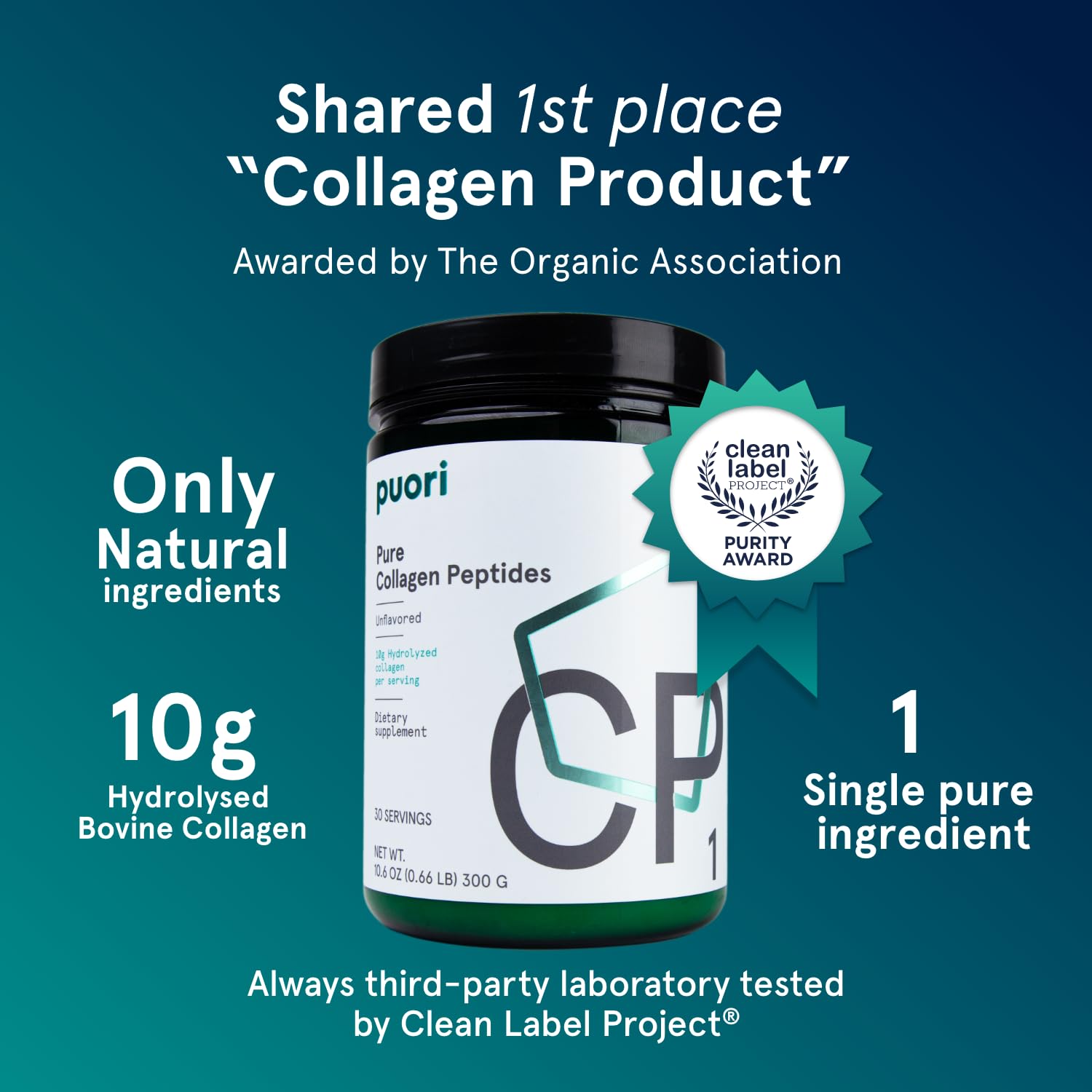 Puori CP1 Collagen Peptide Supplement scoop next to powder