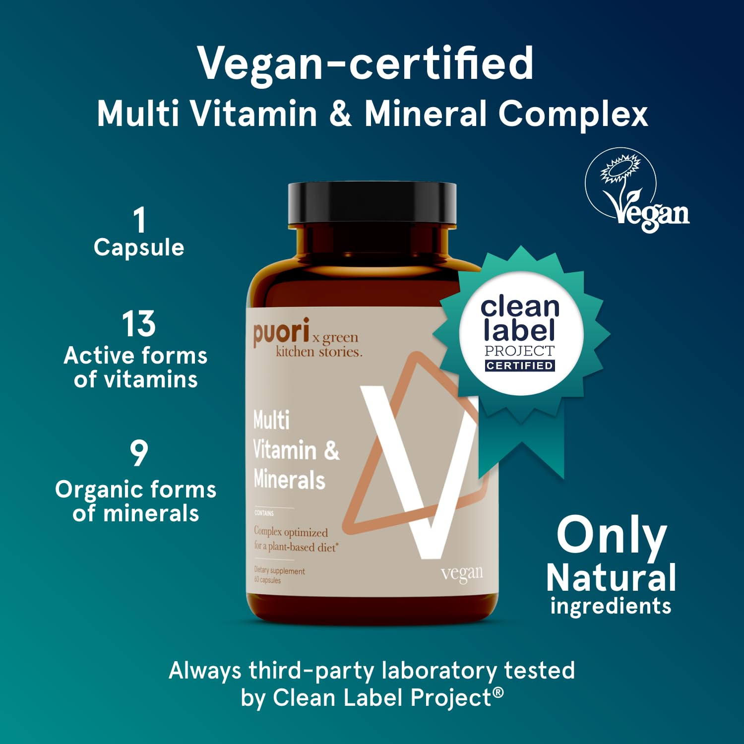 Puori V Multivitamin & Mineral Complex 60 Capsules side view