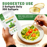 Puouoo Oregano Oil & Black Seed Oil Softgels with a measuring spoon