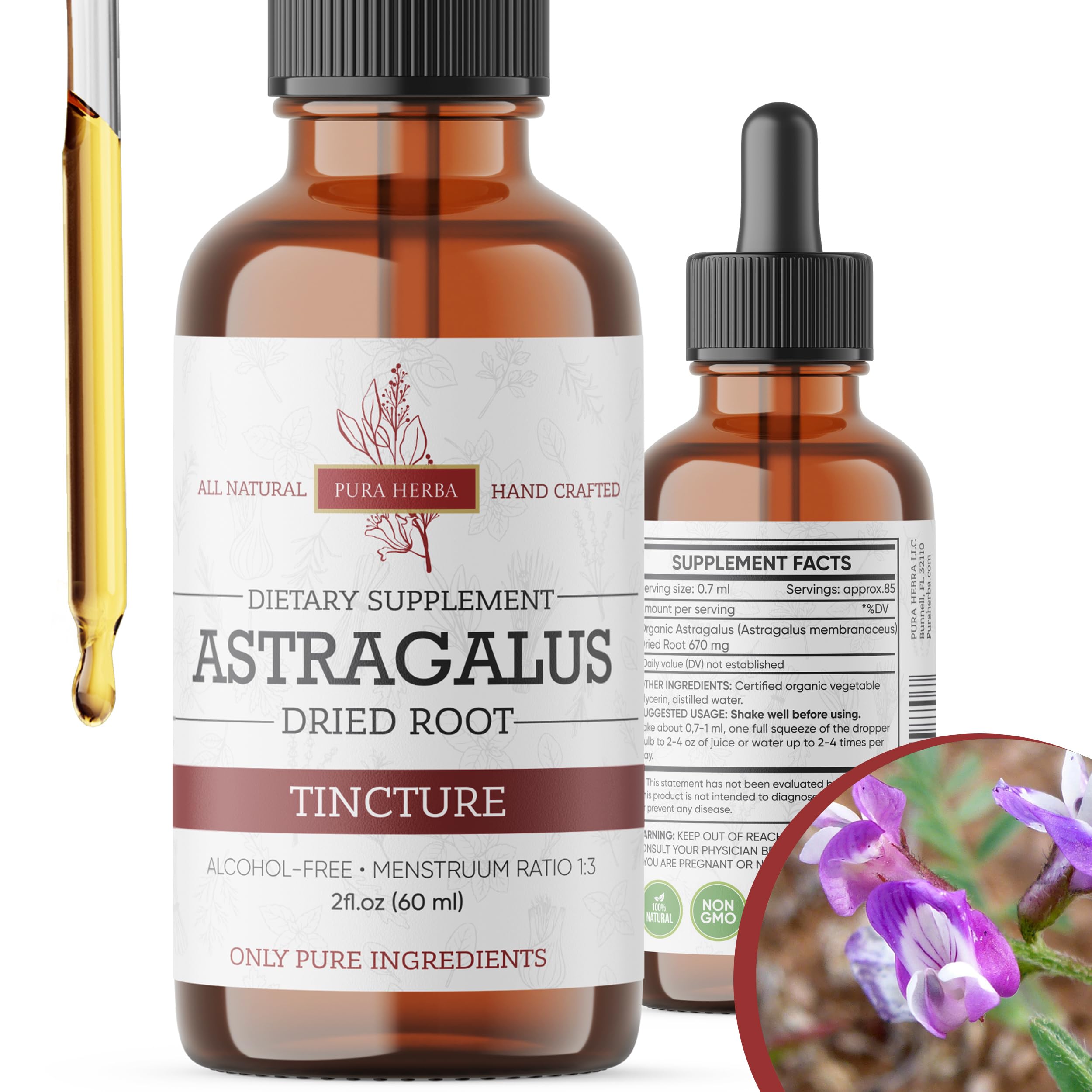 Pura Herba Astragalus Root Extract liquid supplement bottle front view