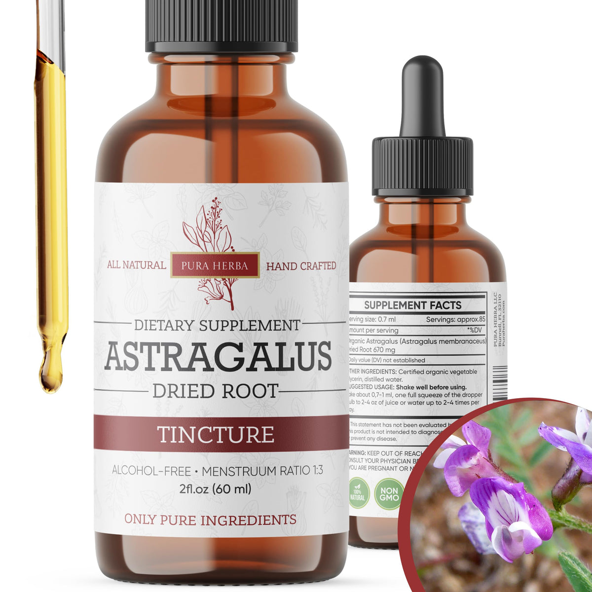 Pura Herba Astragalus Root Extract liquid supplement bottle front view