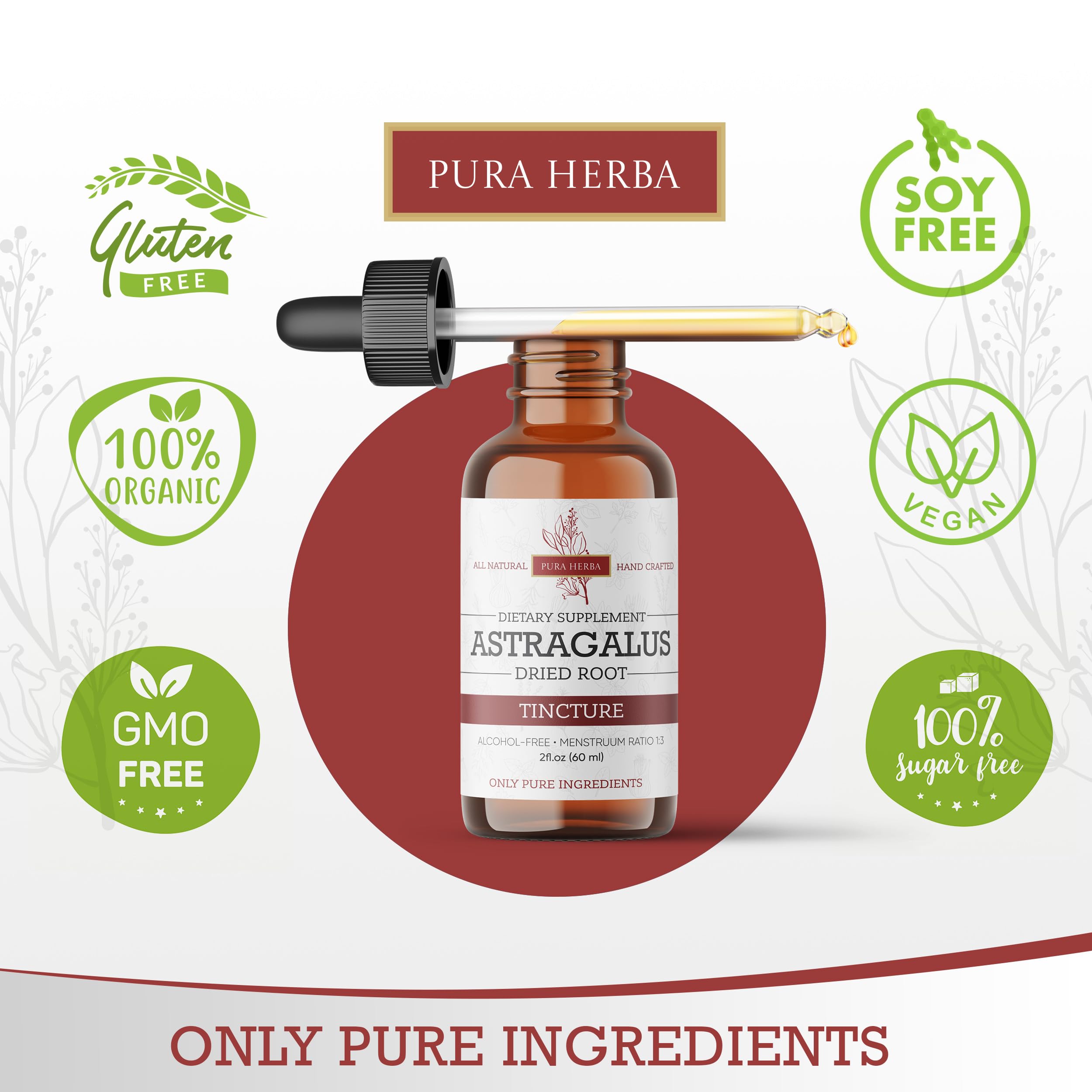 Pura Herba Astragalus Root Extract liquid supplement dropper close-up