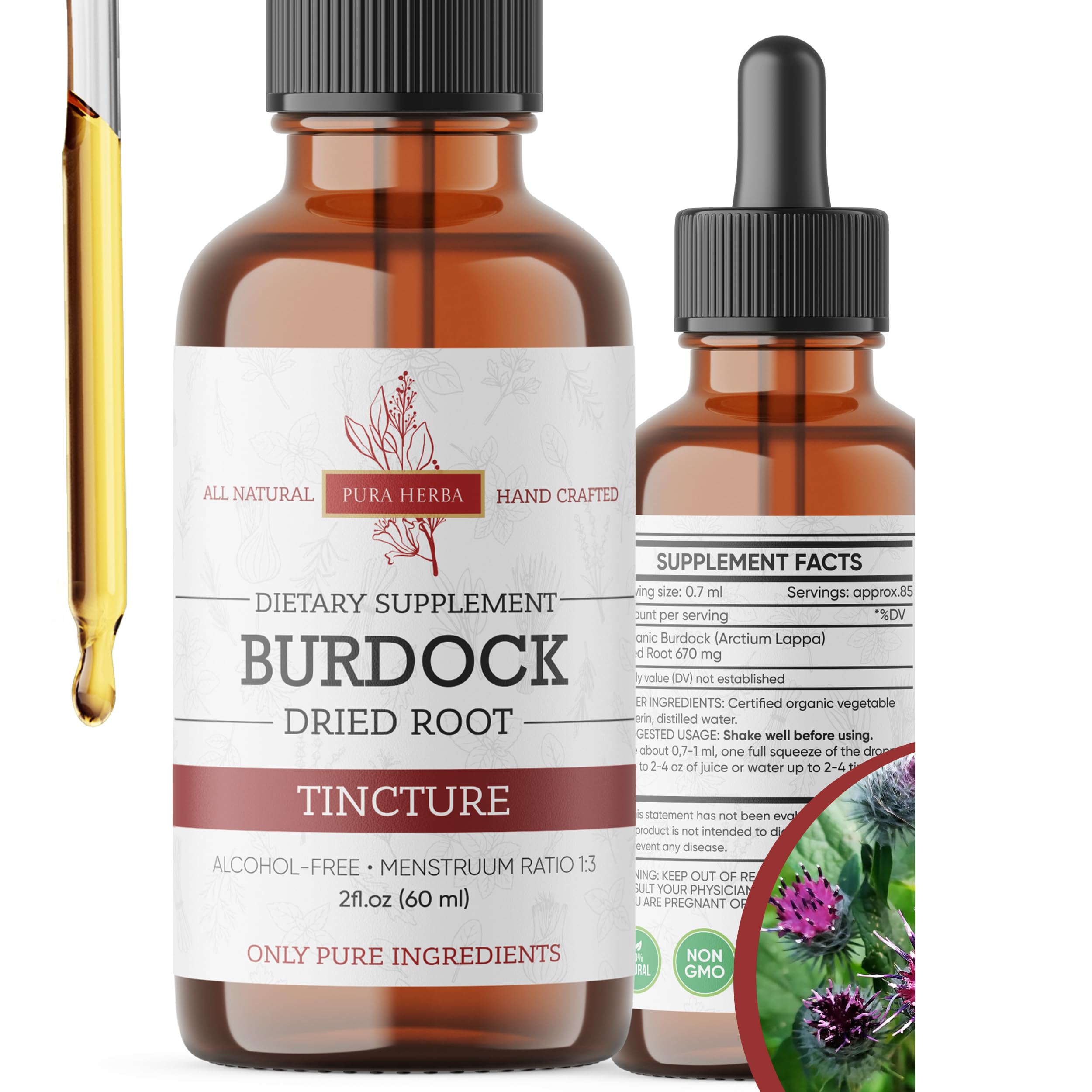 Pura Herba Burdock Root Liquid Extract 2 oz front view