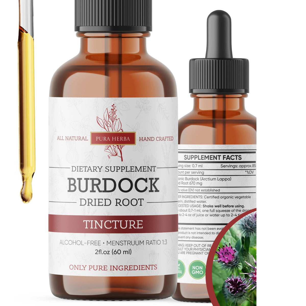 Pura Herba Burdock Root Liquid Extract 2 oz front view