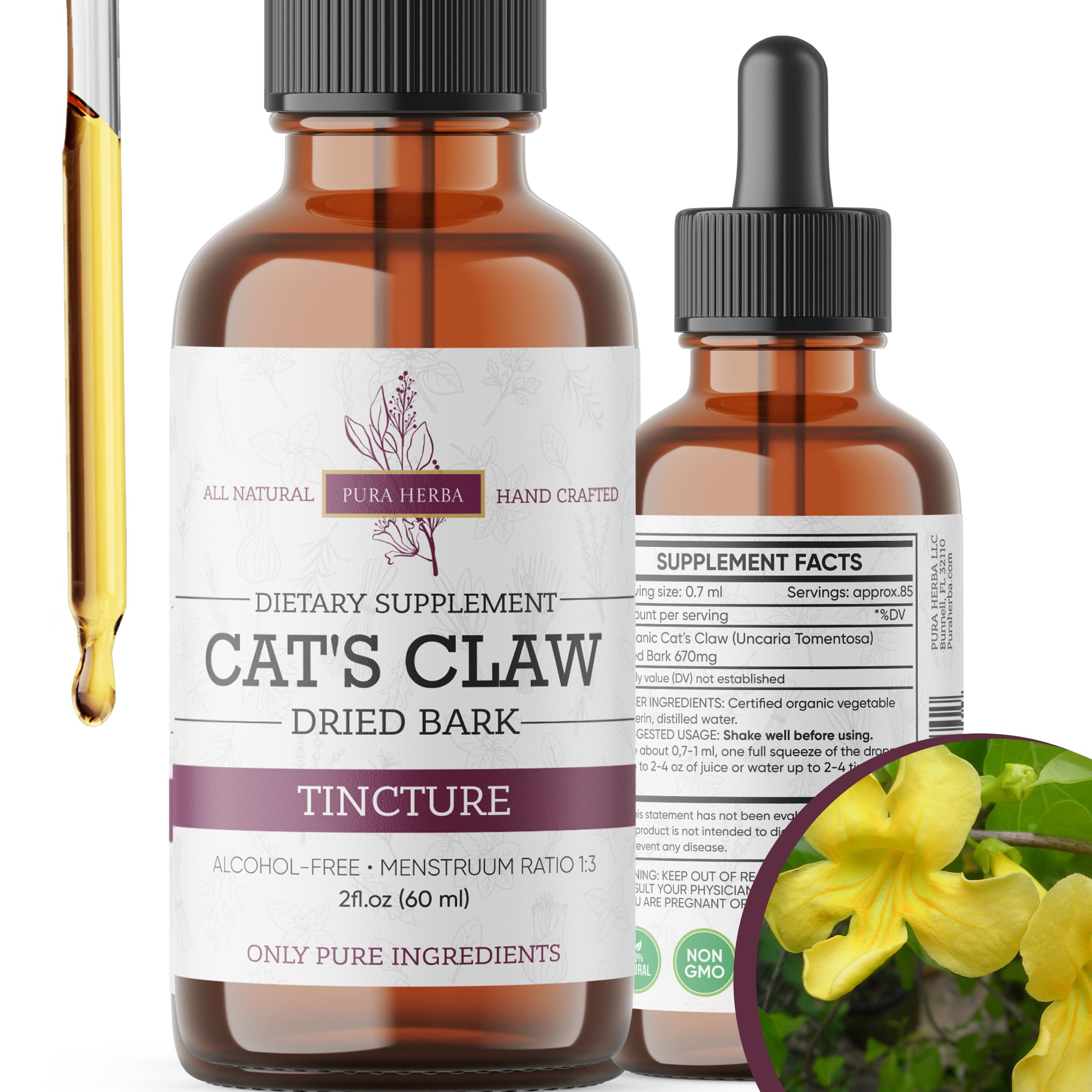 Pura Herba Cat’s Claw Herbal Extract 2 oz bottle front view
