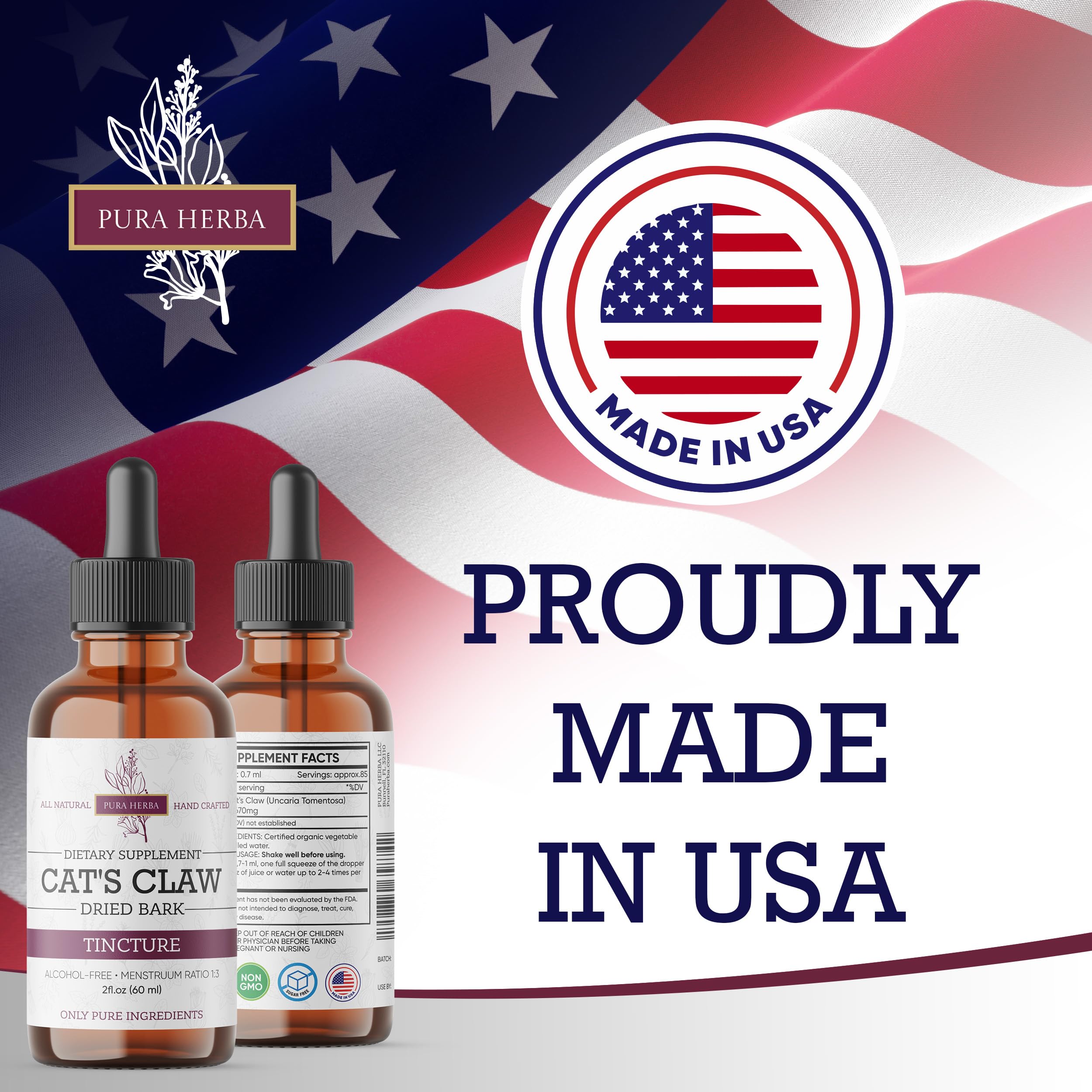 Pura Herba Cat’s Claw Herbal Extract 2 oz bottle with juice