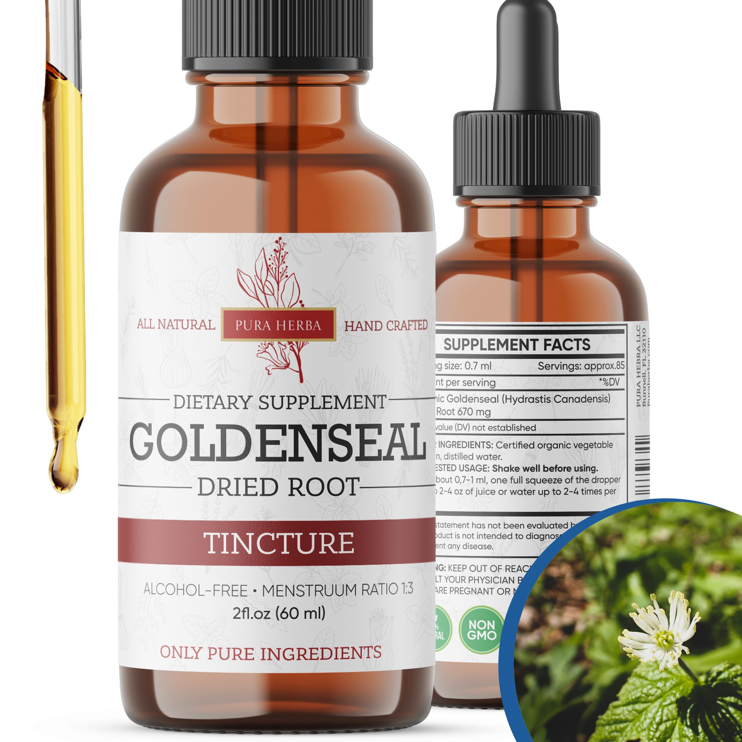 Pura Herba Goldenseal Tincture 4 oz front view