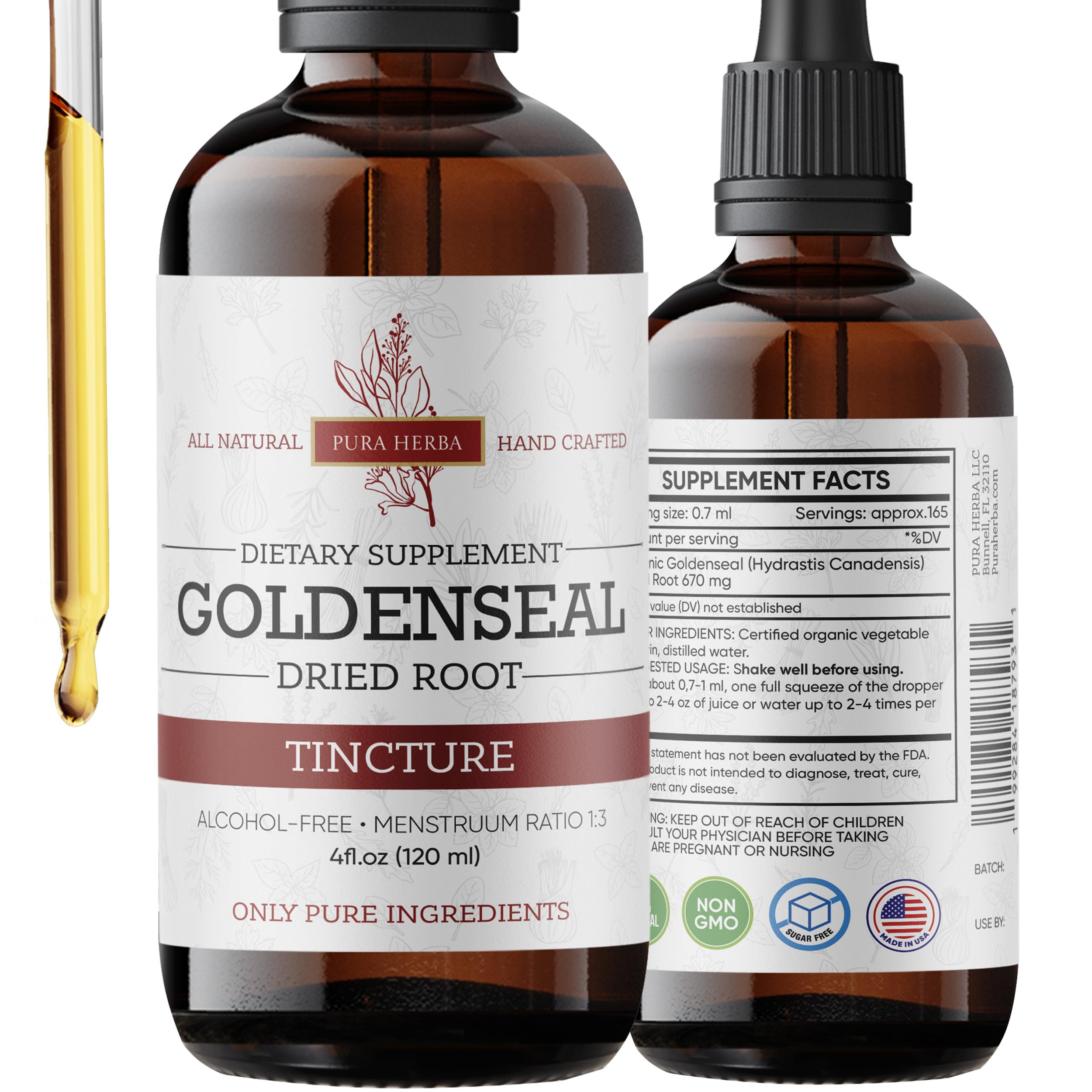 Pura Herba Goldenseal Tincture 4 oz front view