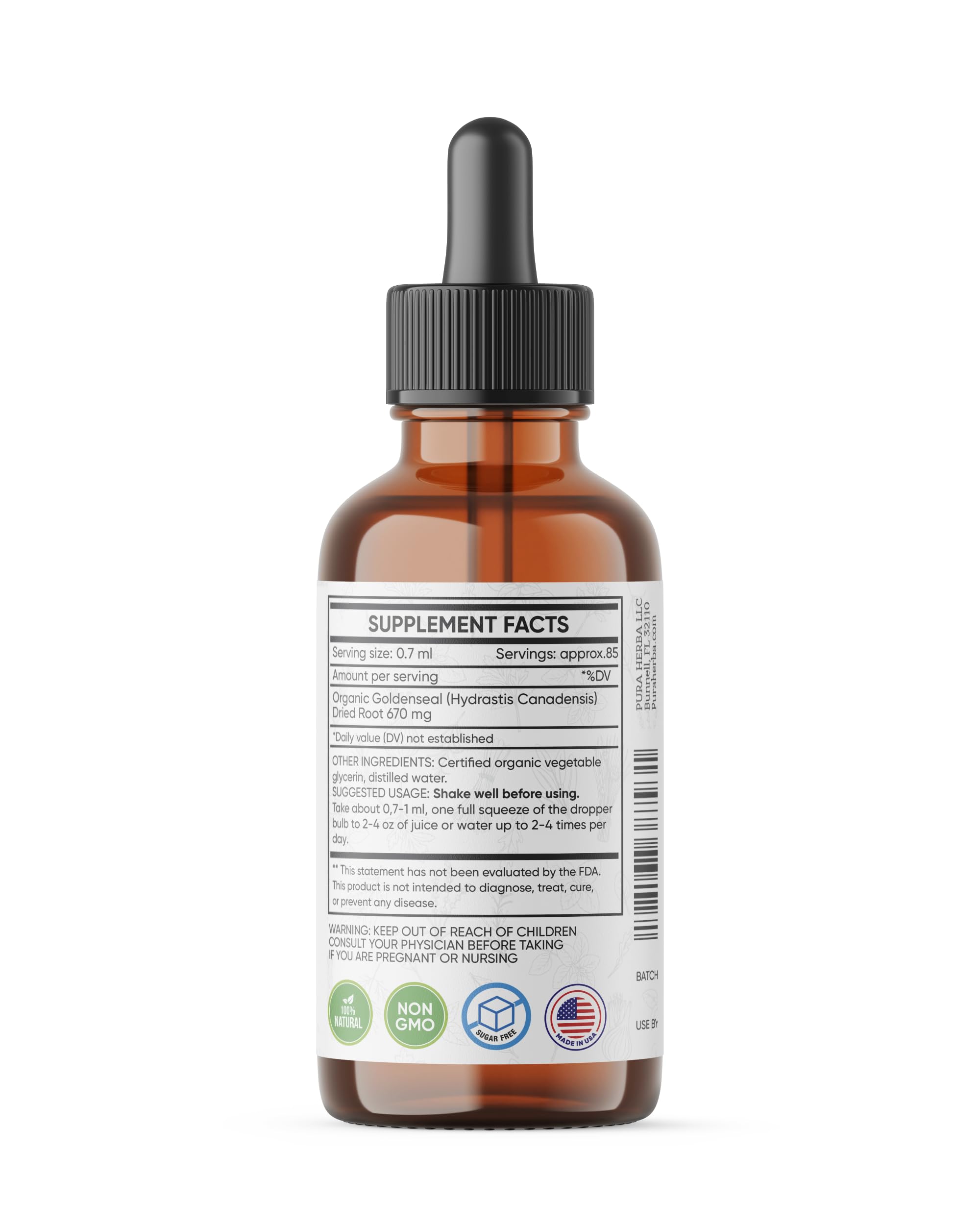 Pura Herba Goldenseal Tincture 4 oz label close-up