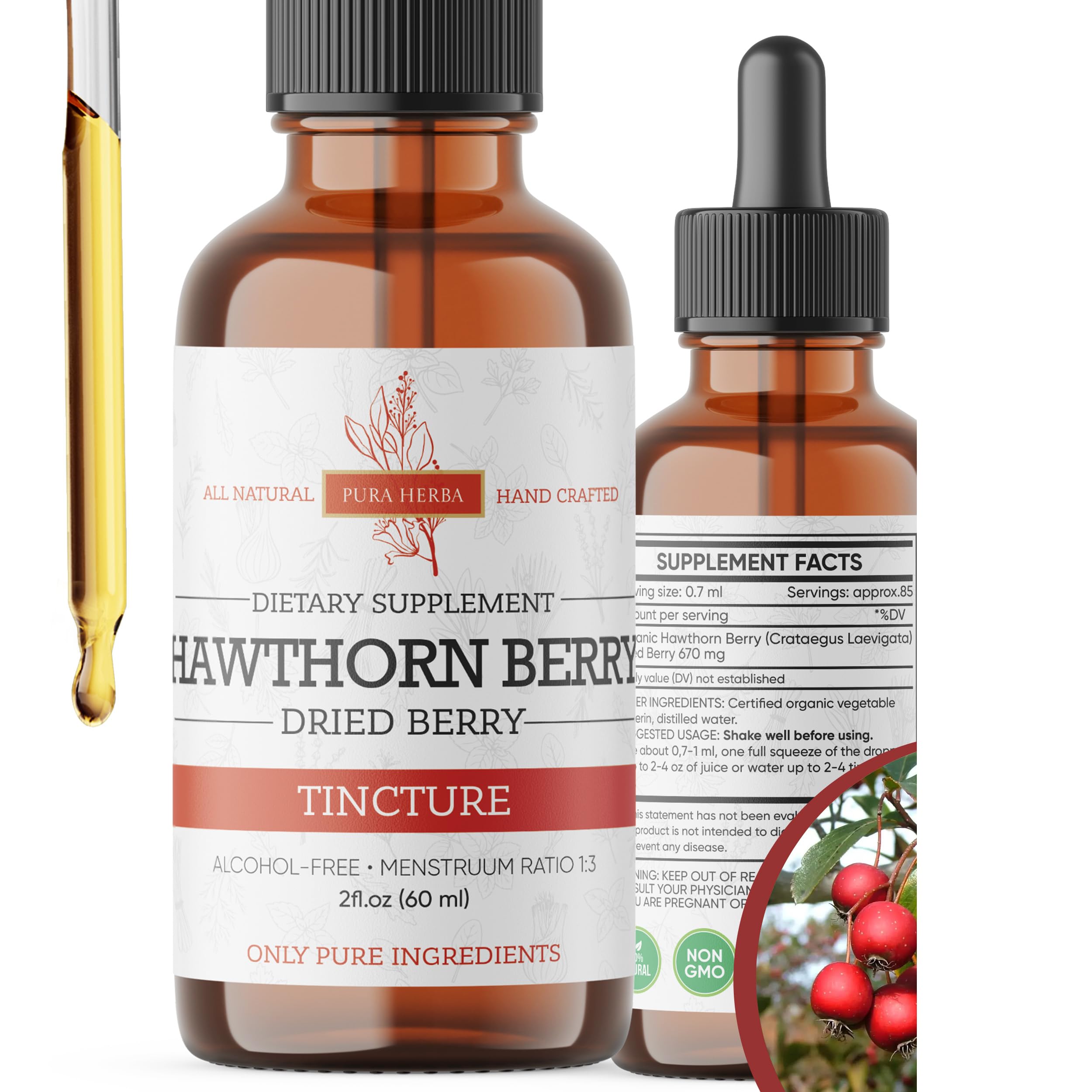 Pura Herba Hawthorn Berry Liquid Extract 2 oz front view