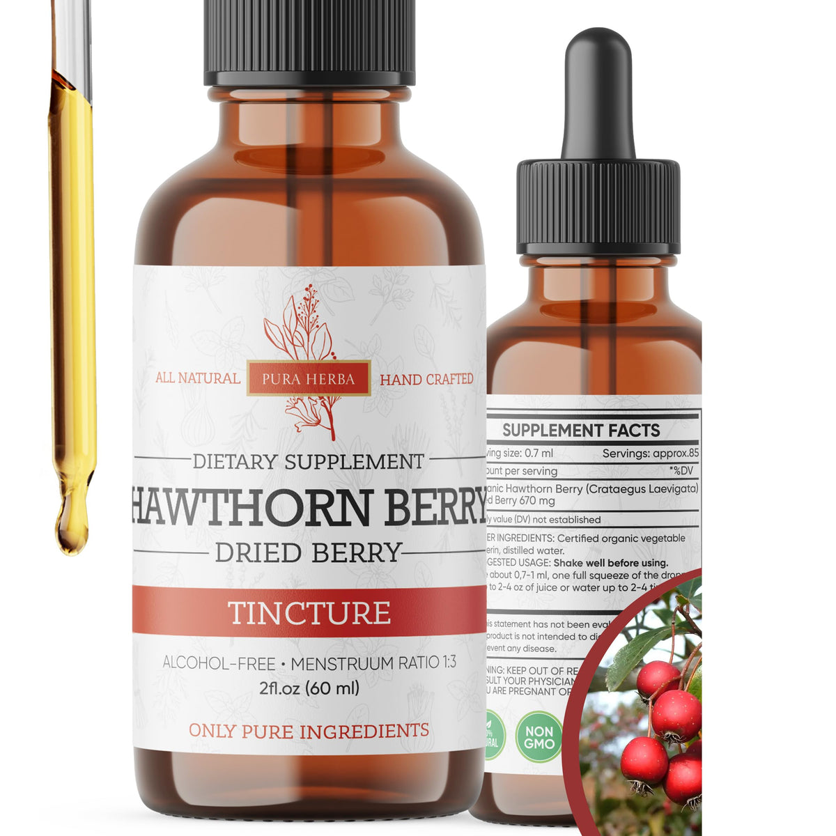 Pura Herba Hawthorn Berry Liquid Extract 2 oz front view