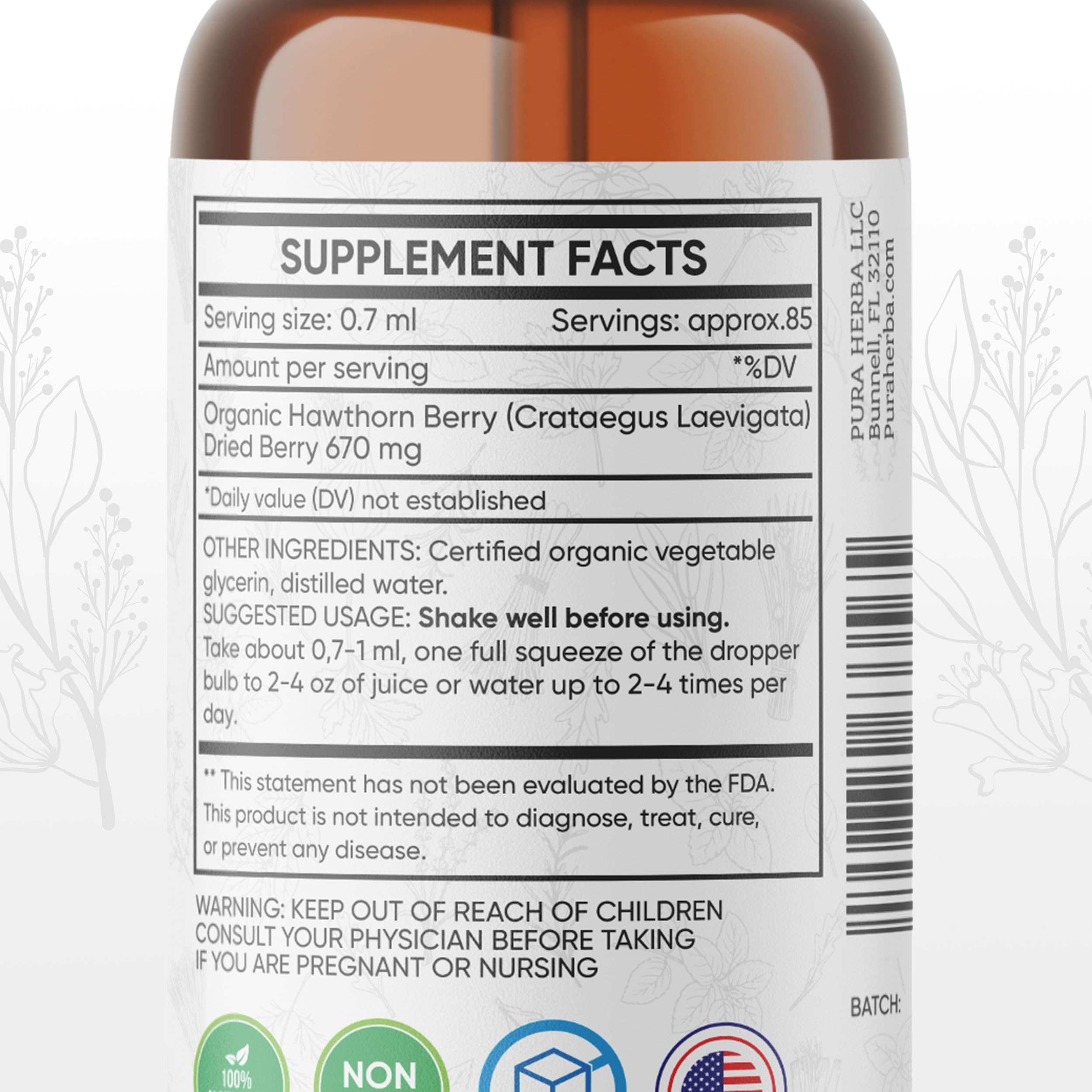Pura Herba Hawthorn Berry Liquid Extract bottle with dropper