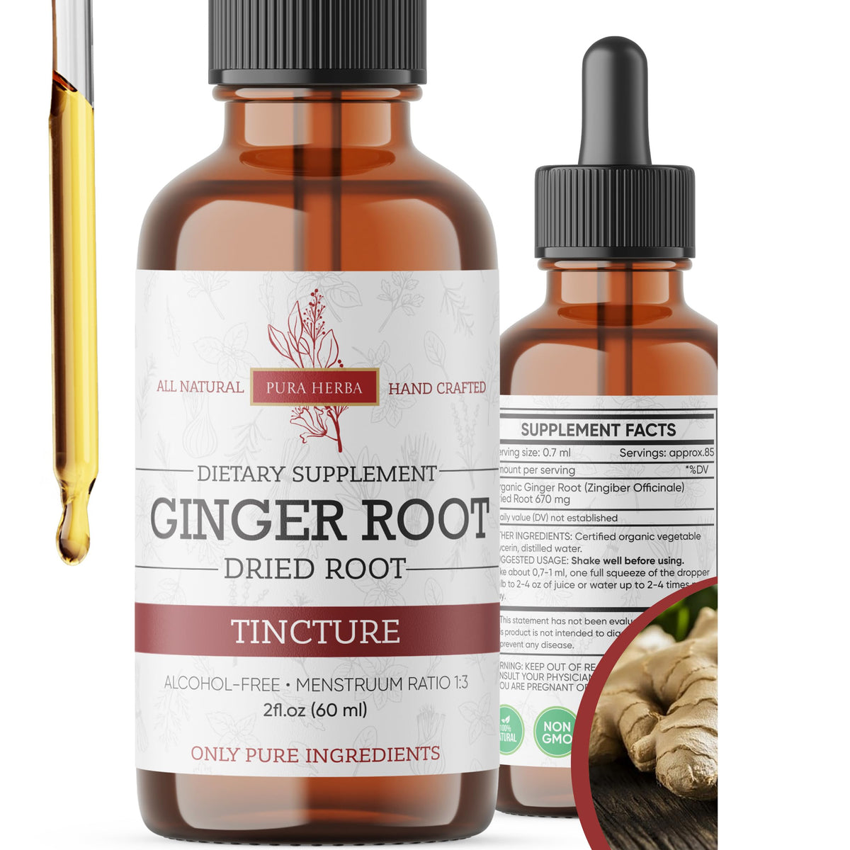 Pura Herba Herbal Supplement Tincture front view with dropper