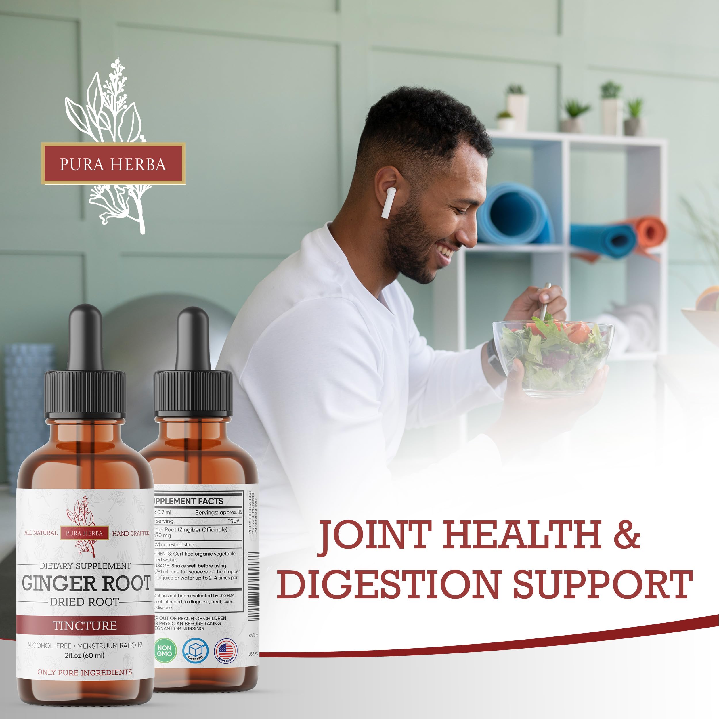 Pura Herba Herbal Supplement Tincture lifestyle scene on a kitchen counter