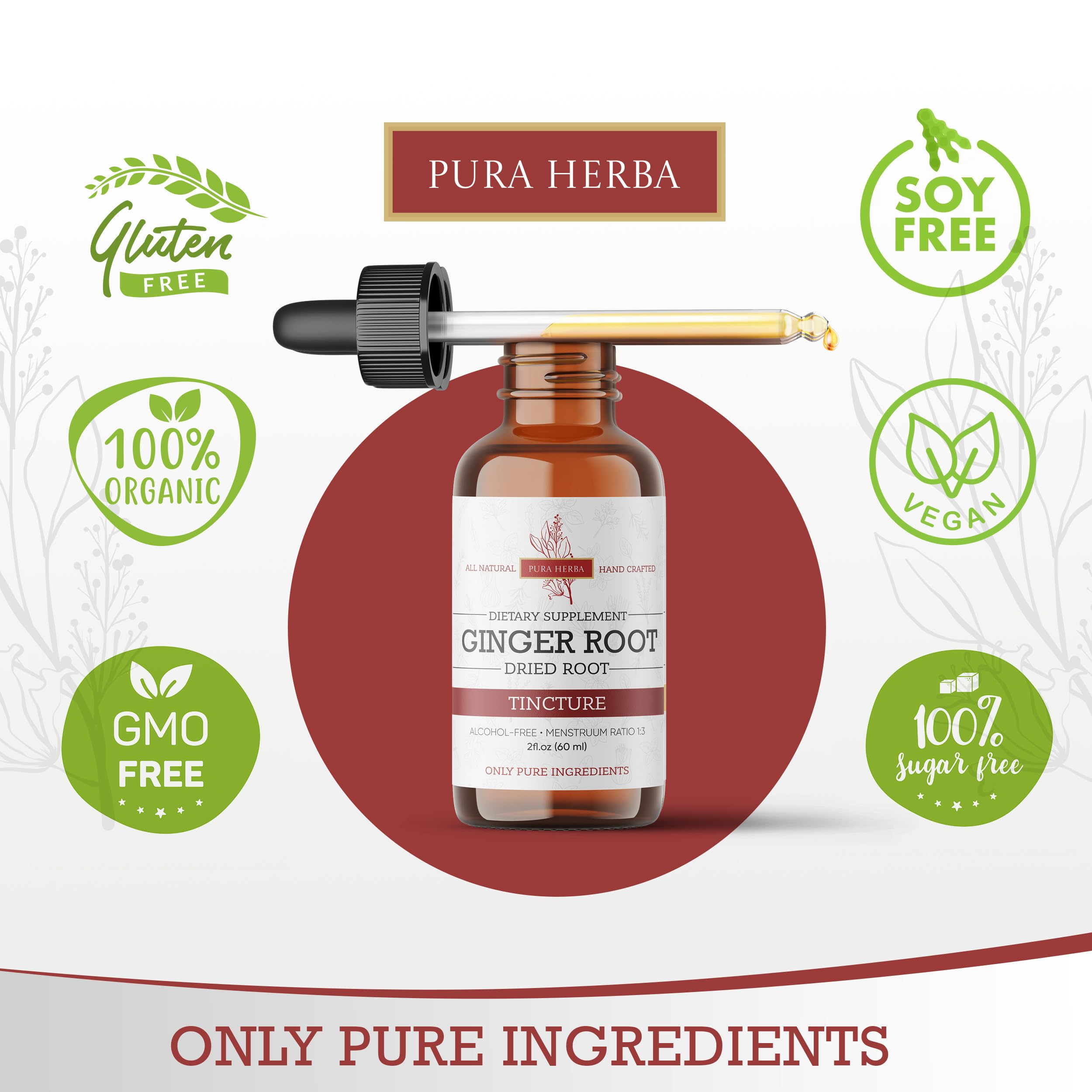Pura Herba Herbal Supplement Tincture side view with measurement markings