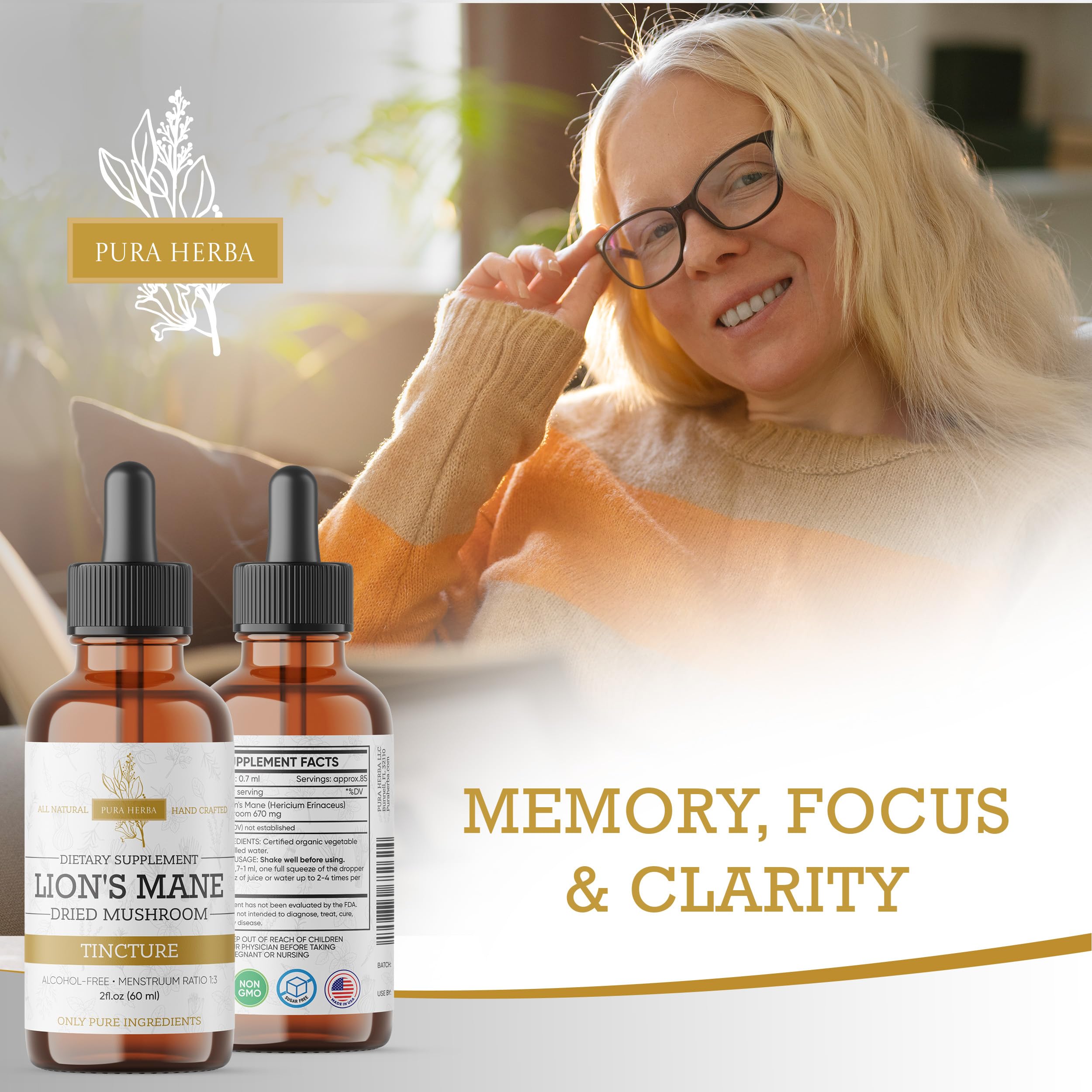 Pura Herba Herbal Tincture 91g with dropper in use