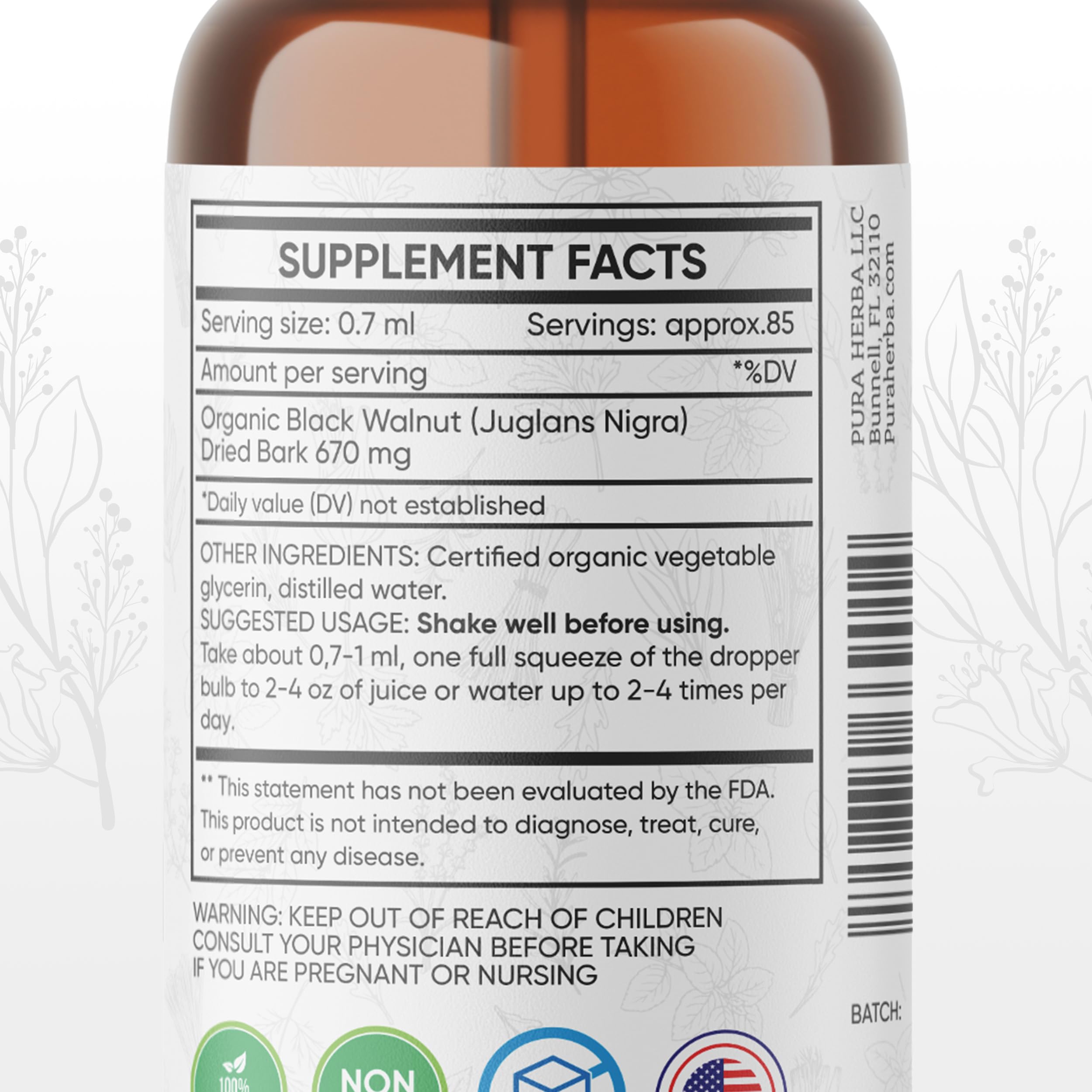 Pura Herba Herbal Tincture bottle with label