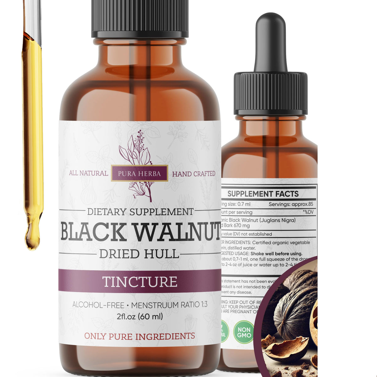 Pura Herba Herbal Tincture front view with dropper