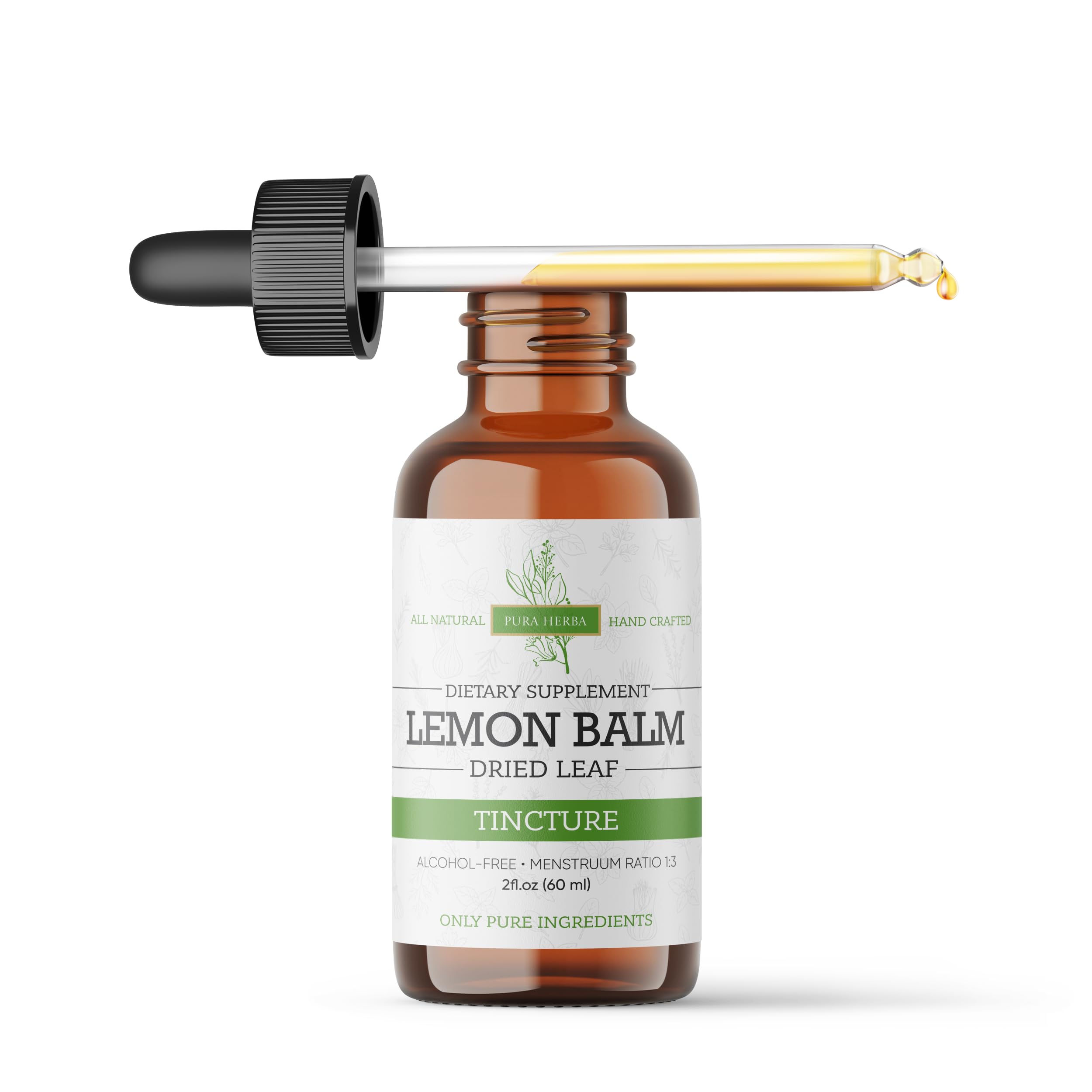 Pura Herba Lemon Balm Sleep Supplement 4 oz on a wooden table