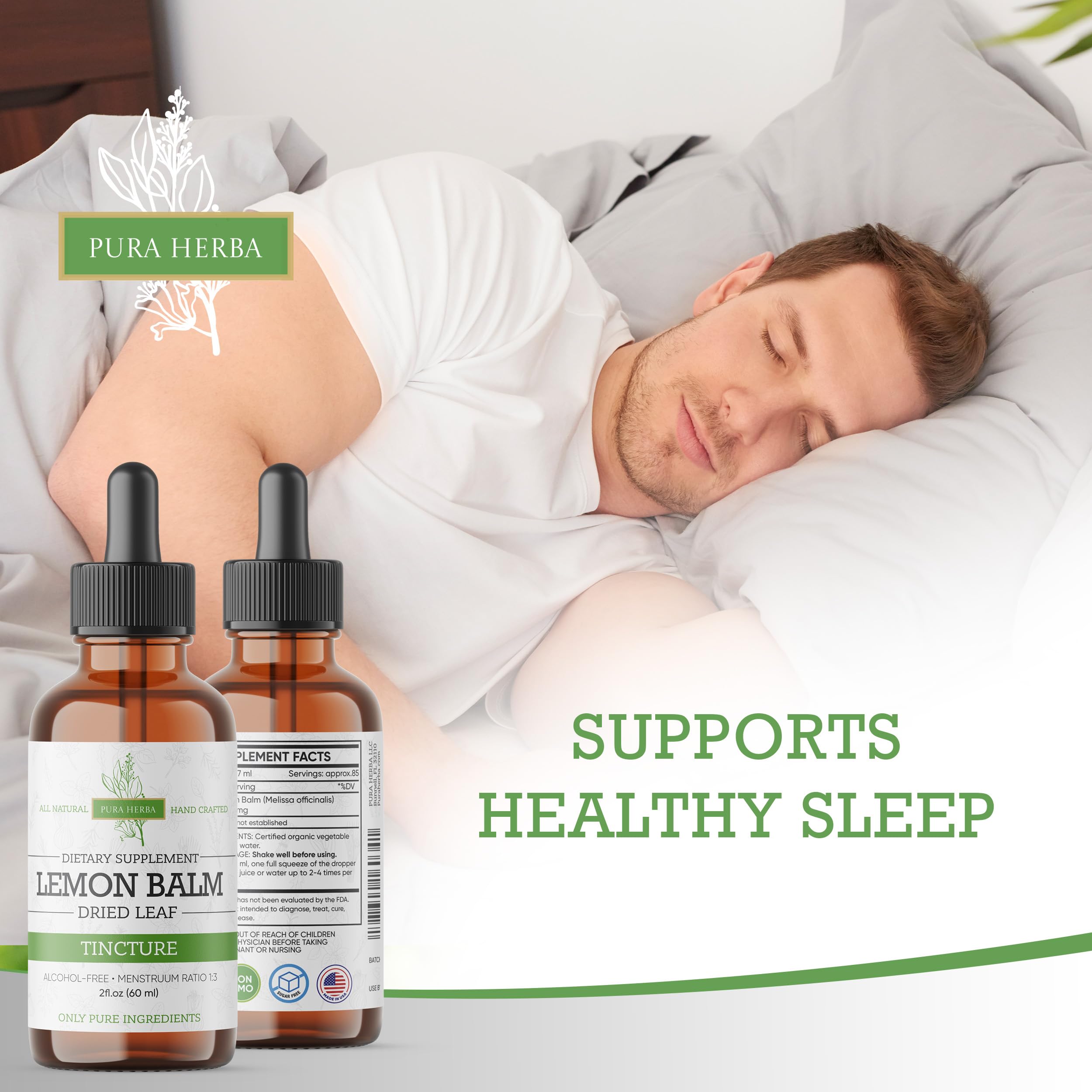 Pura Herba Lemon Balm Sleep Supplement 4 oz with dropper