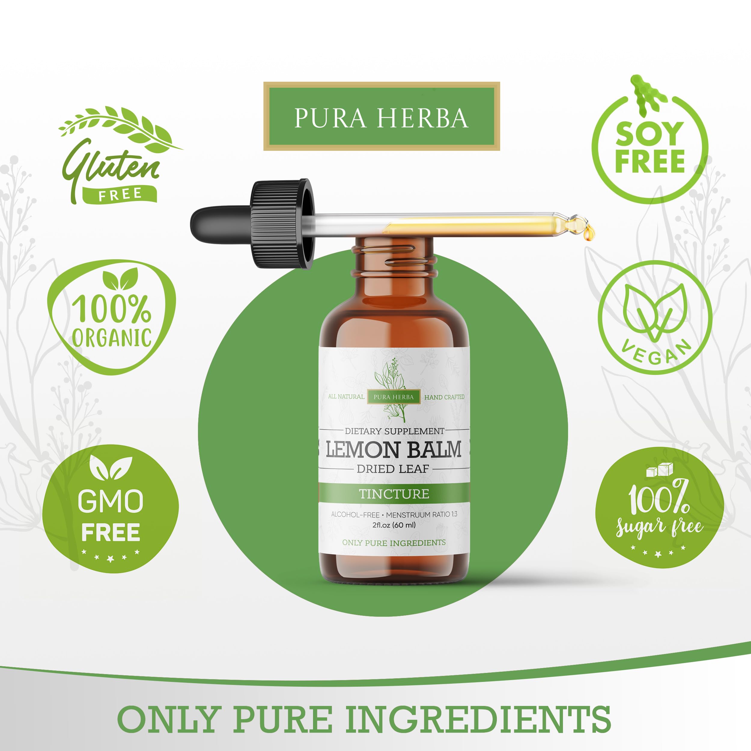Pura Herba Lemon Balm Tincture 2 oz side view