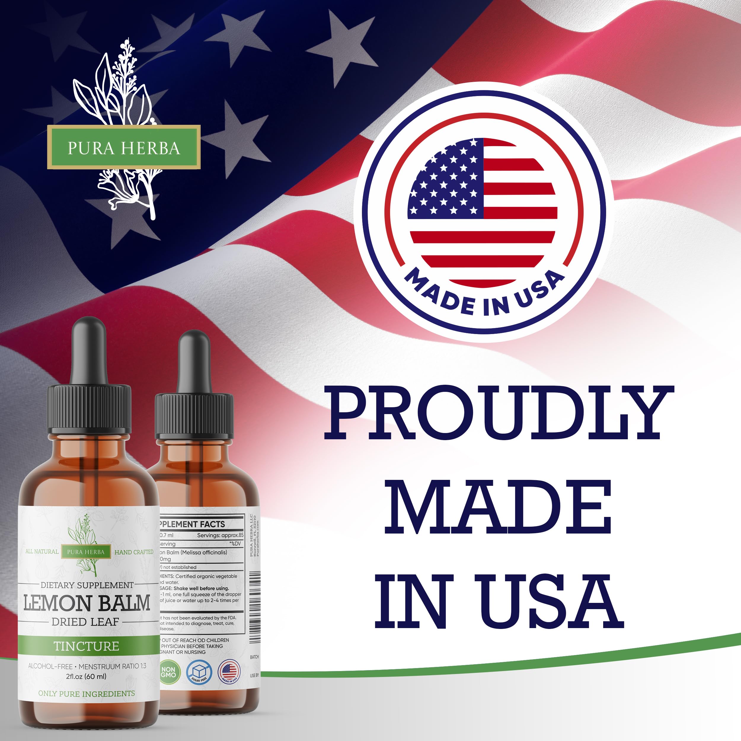 Pura Herba Lemon Balm Tincture 2 oz with dropper