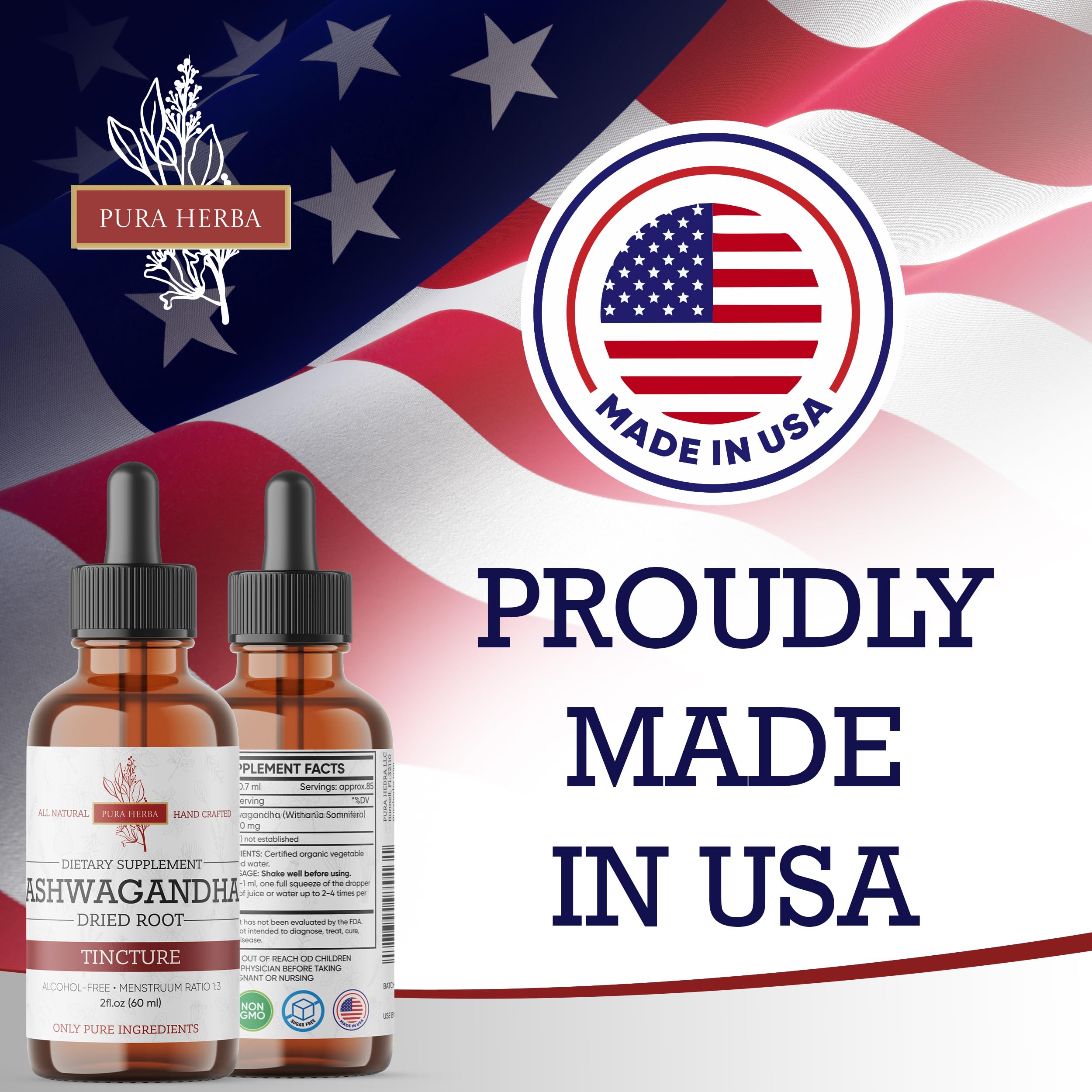 Pura Herba Liquid Ashwagandha Drops 132g packaging