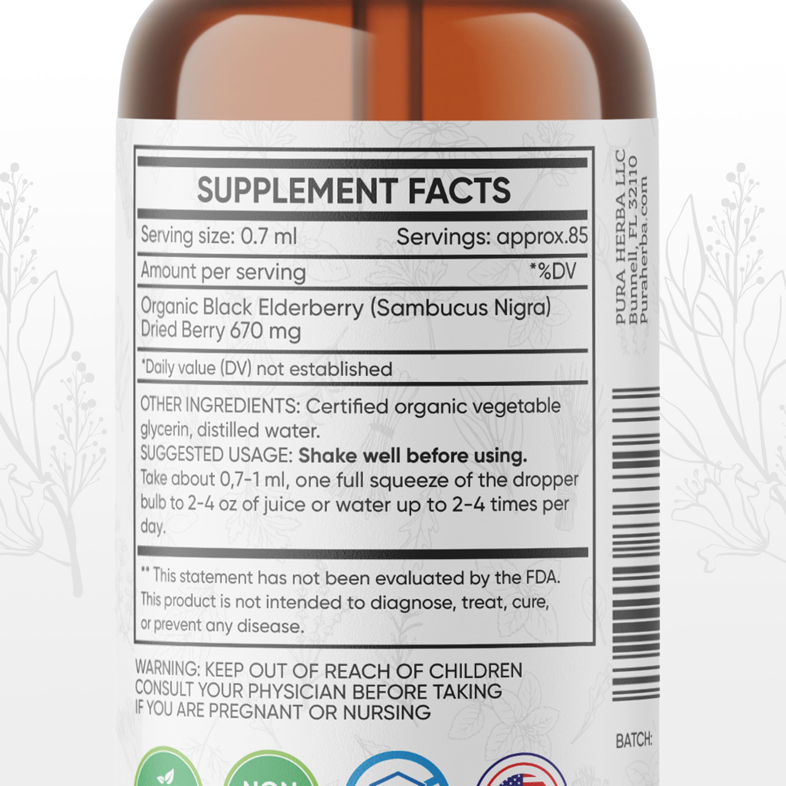Pura Herba Organic Elderberry Drops bottle side view