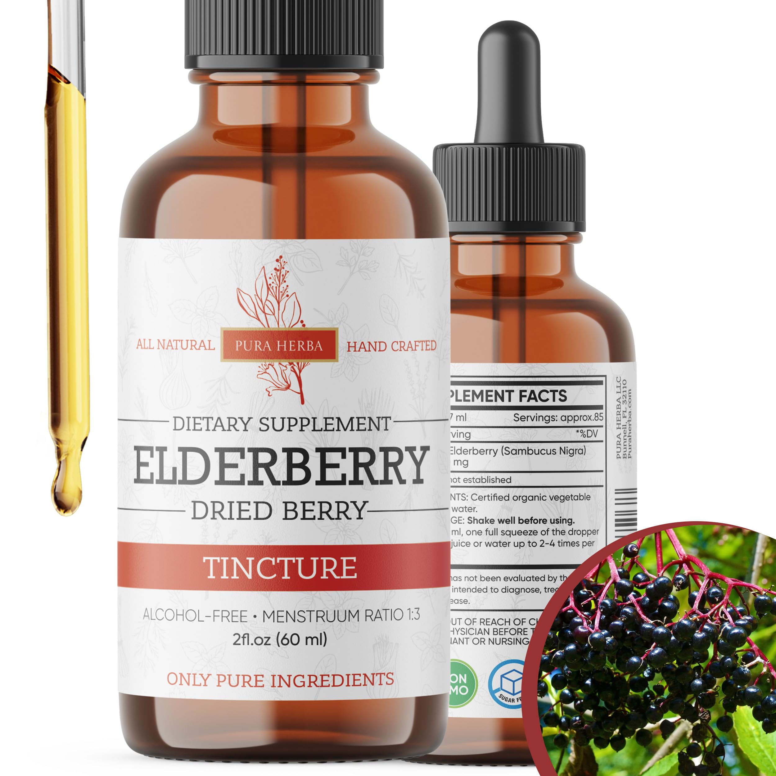 Pura Herba Organic Elderberry Drops with fresh elderberries