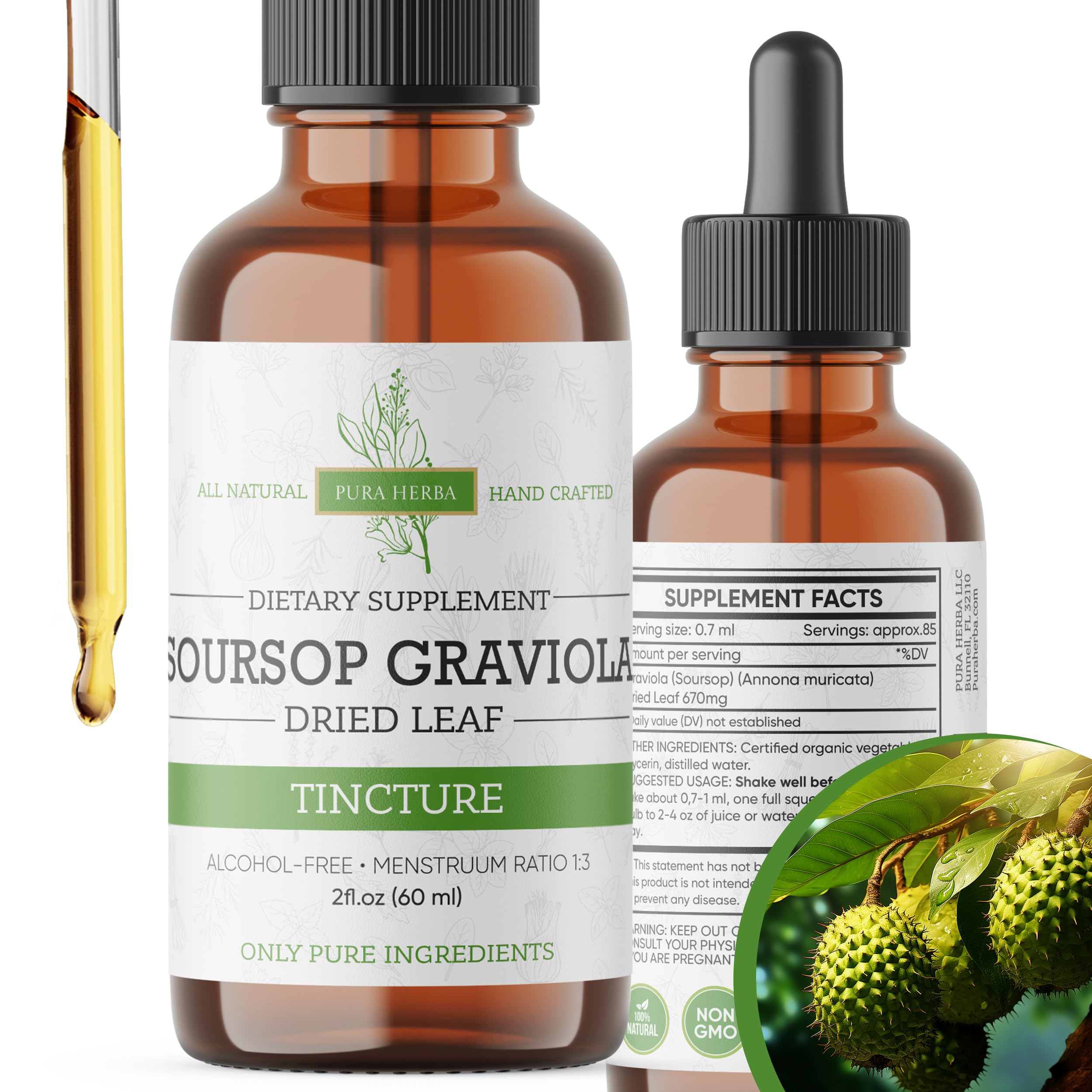 Pura Herba Organic Soursop Tincture 2 fl oz front view