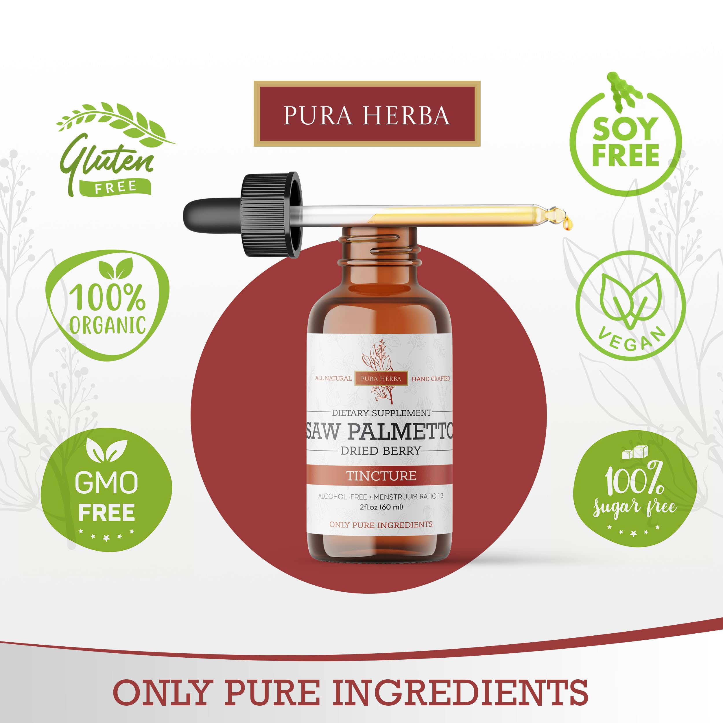 Pura Herba Saw Palmetto Tincture 4 oz bottle with dropper