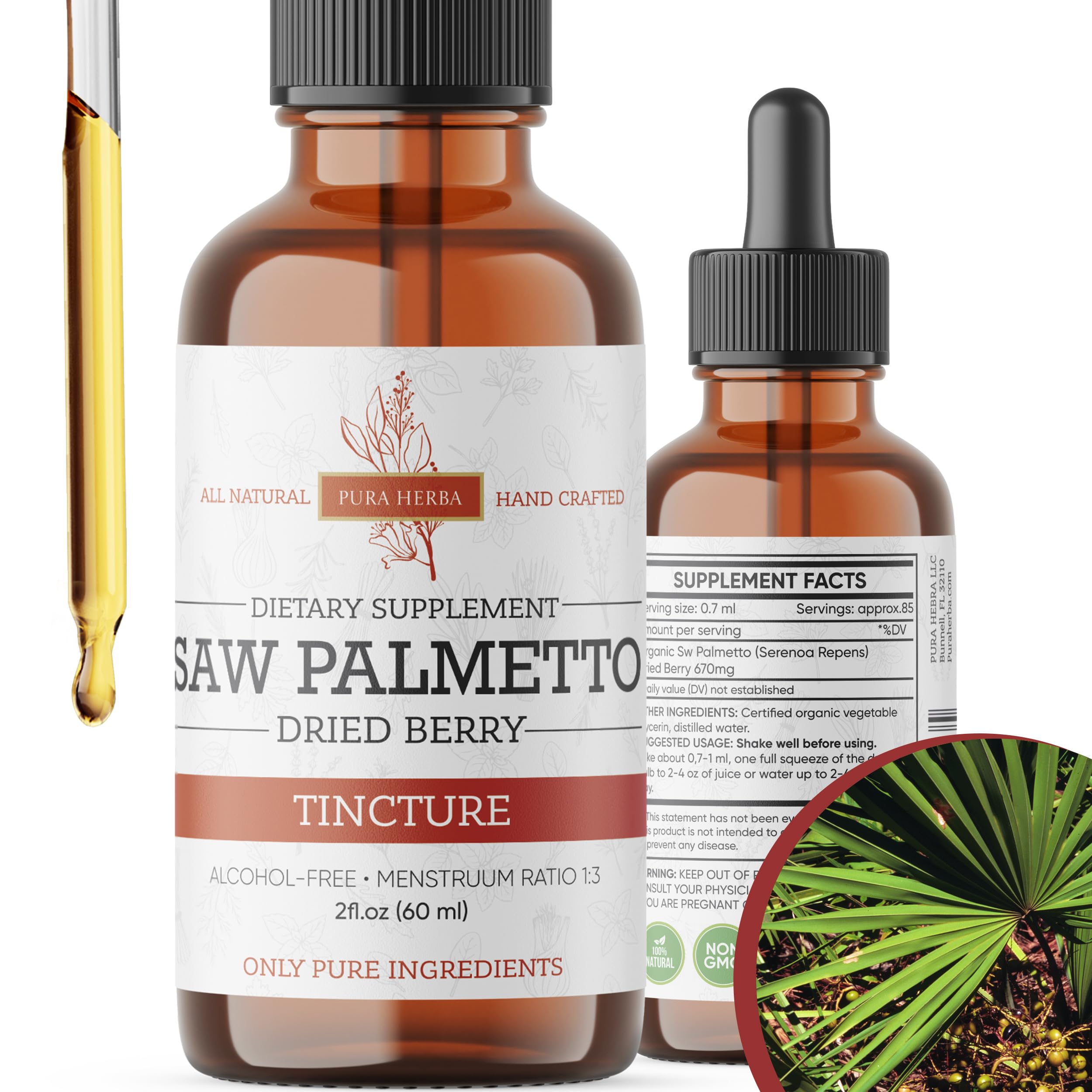 Pura Herba Saw Palmetto Tincture 4 oz front view