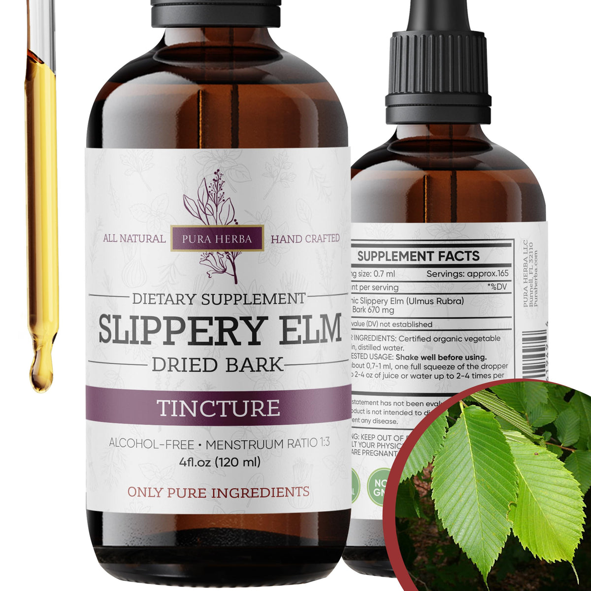 Pura Herba Slippery Elm Bark Supplement 4 oz front view