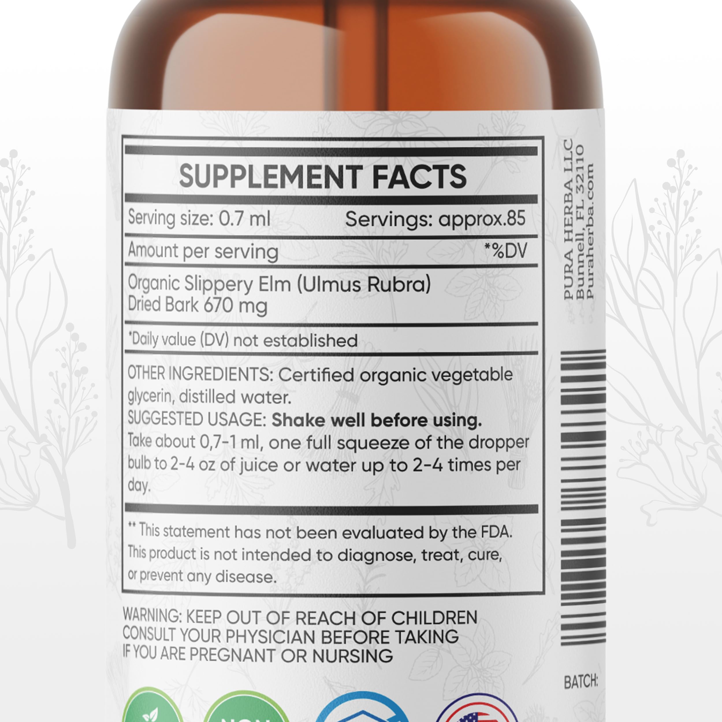 Pura Herba Slippery Elm Bark Supplement 4 oz packaging