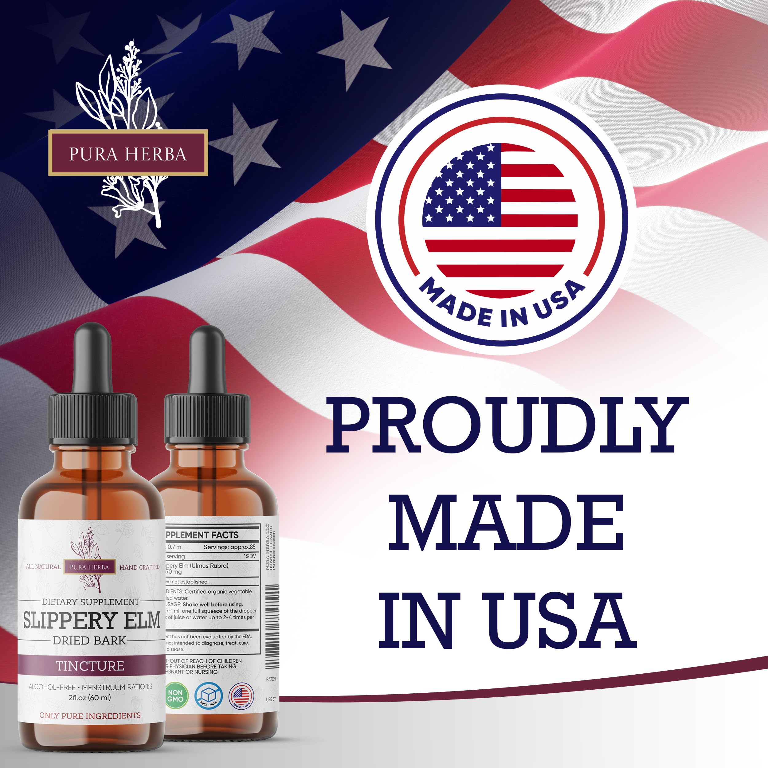 Pura Herba Slippery Elm Bark Supplement 4 oz with measuring scoop